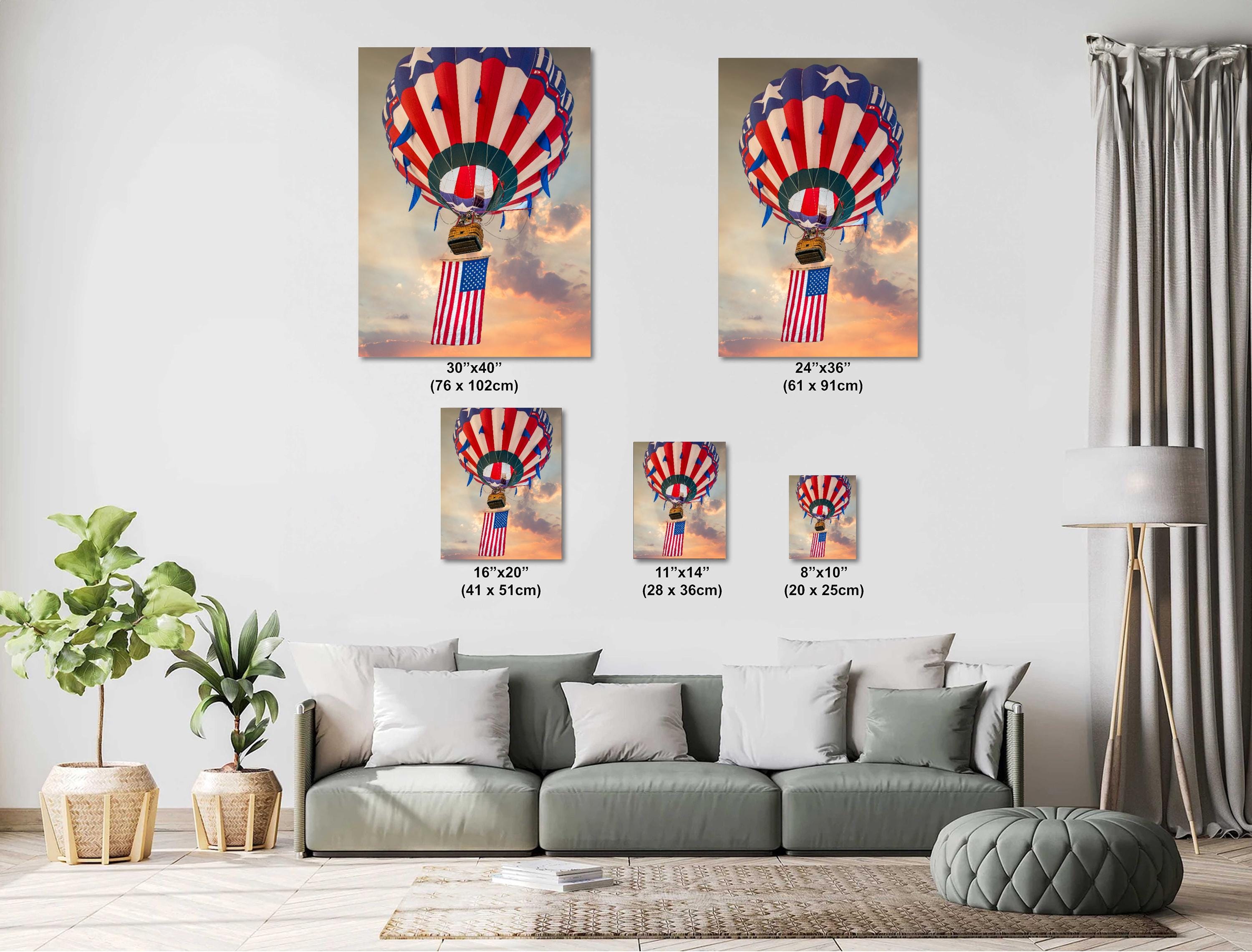 Patriotic Hot Air Balloon Independence Day Wall Art - Colorful Balloon Artwork Print