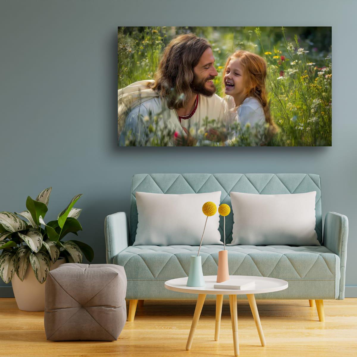 Christian Religious Wall Art – Jesus and Children Painting | Blessed Little Children Art