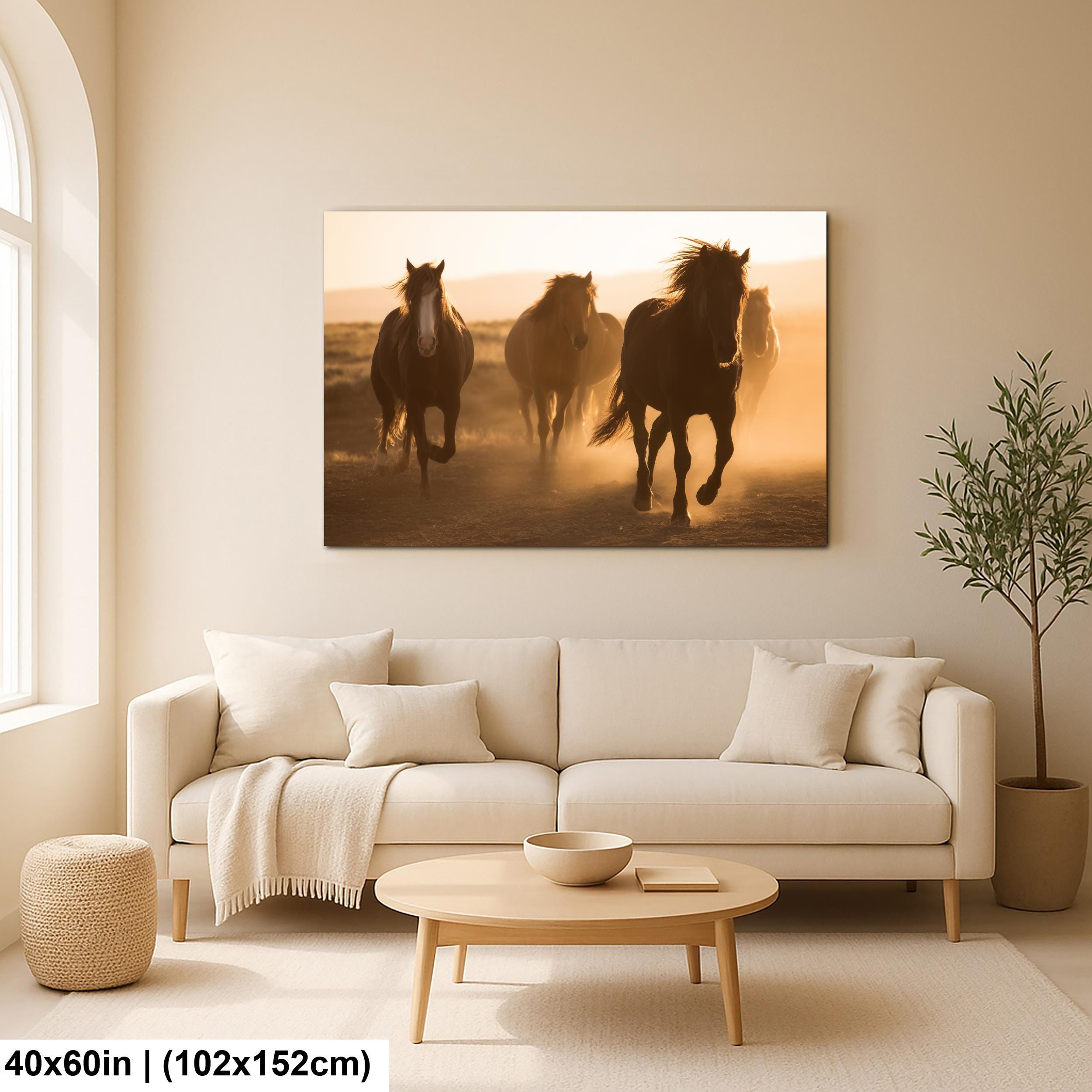 Wild Horses Art Print - Rustic Western Wall Art | Sunset Horse Painting Decor