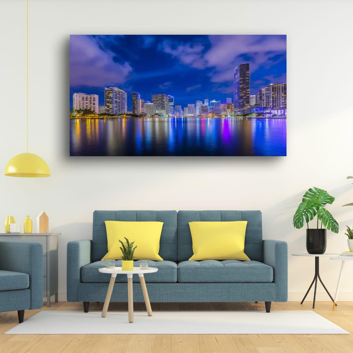Miami Skyline Art - Dynamic Urban Night Scene | Modern Cityscape Wall Art Print