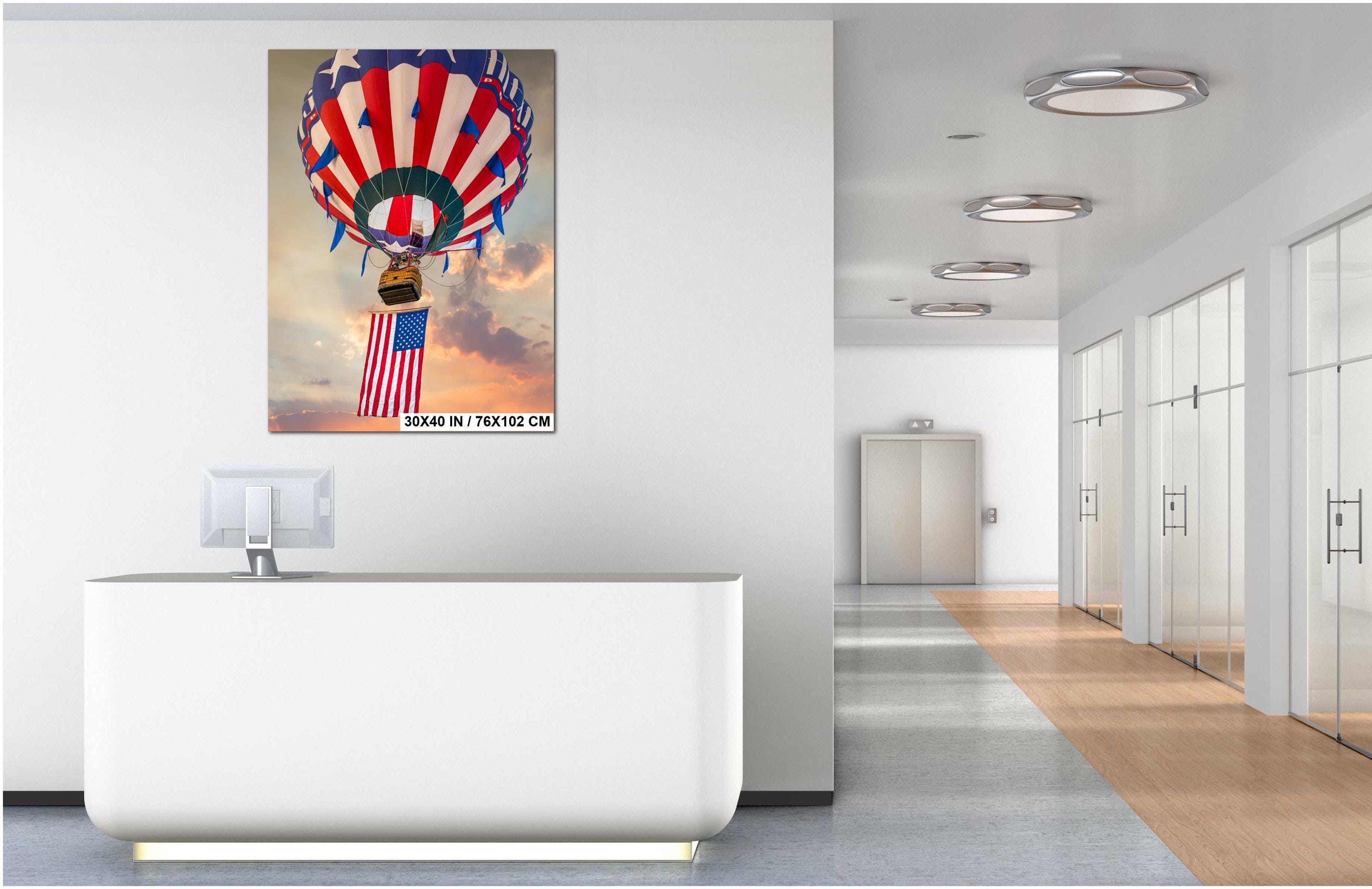 Patriotic Hot Air Balloon Independence Day Wall Art - Colorful Balloon Artwork Print