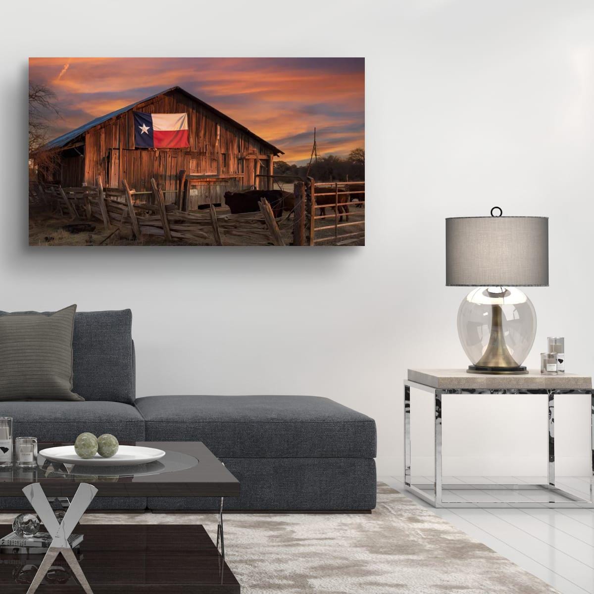 Rustic Texas Barn | Western Home Decor - Sun Bleached Wood & Texas Flag Art