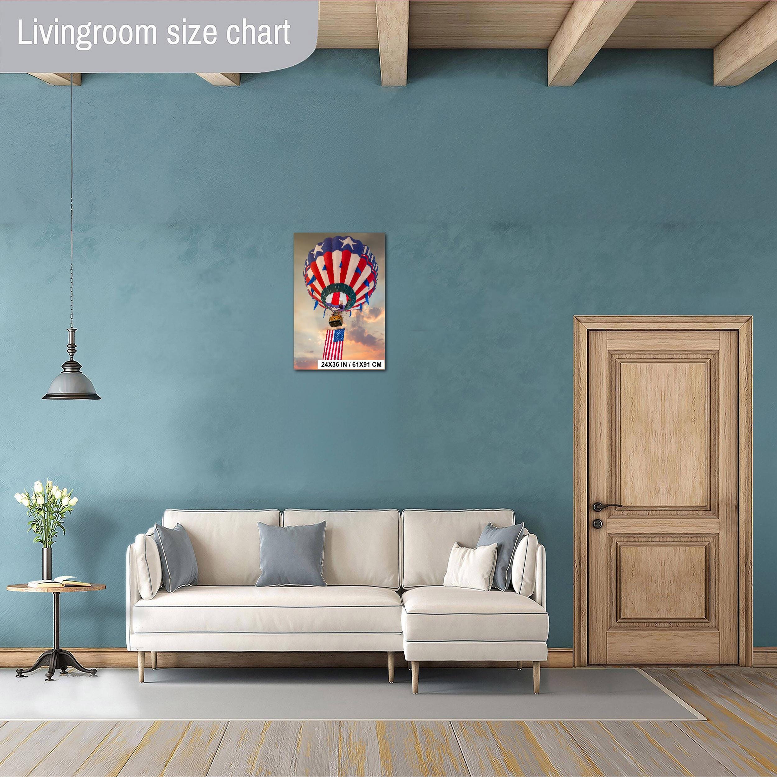 Patriotic Hot Air Balloon Independence Day Wall Art - Colorful Balloon Artwork Print