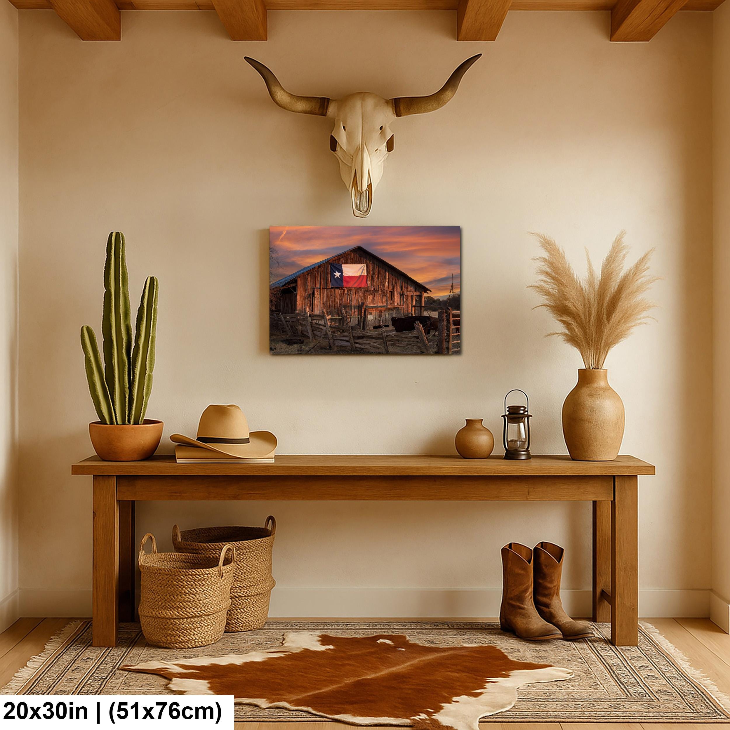 Rustic Texas Barn | Western Home Decor - Sun Bleached Wood & Texas Flag Art