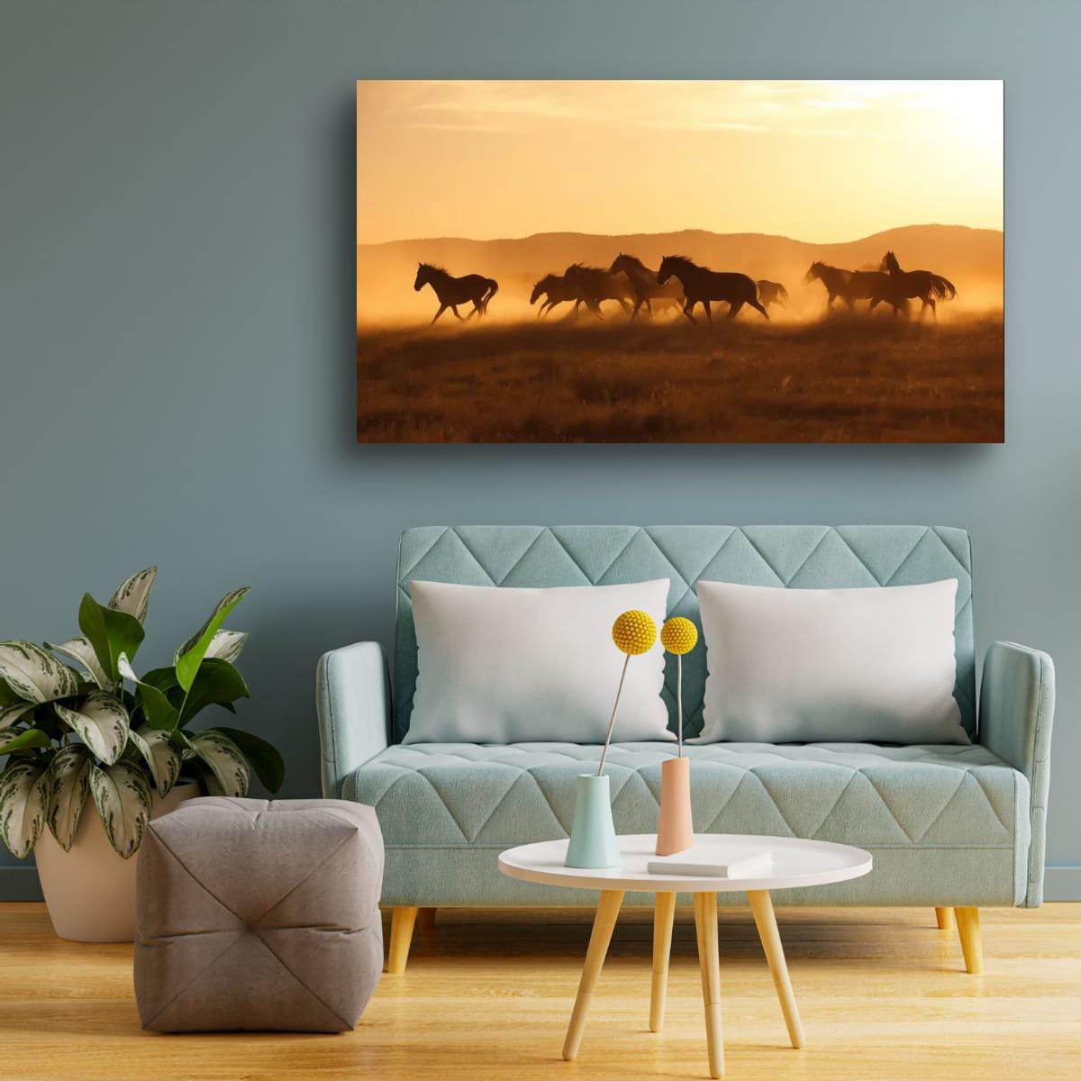 Wild Horses Art Print – Rustic Western Wall Art With Sunset Horse Scene