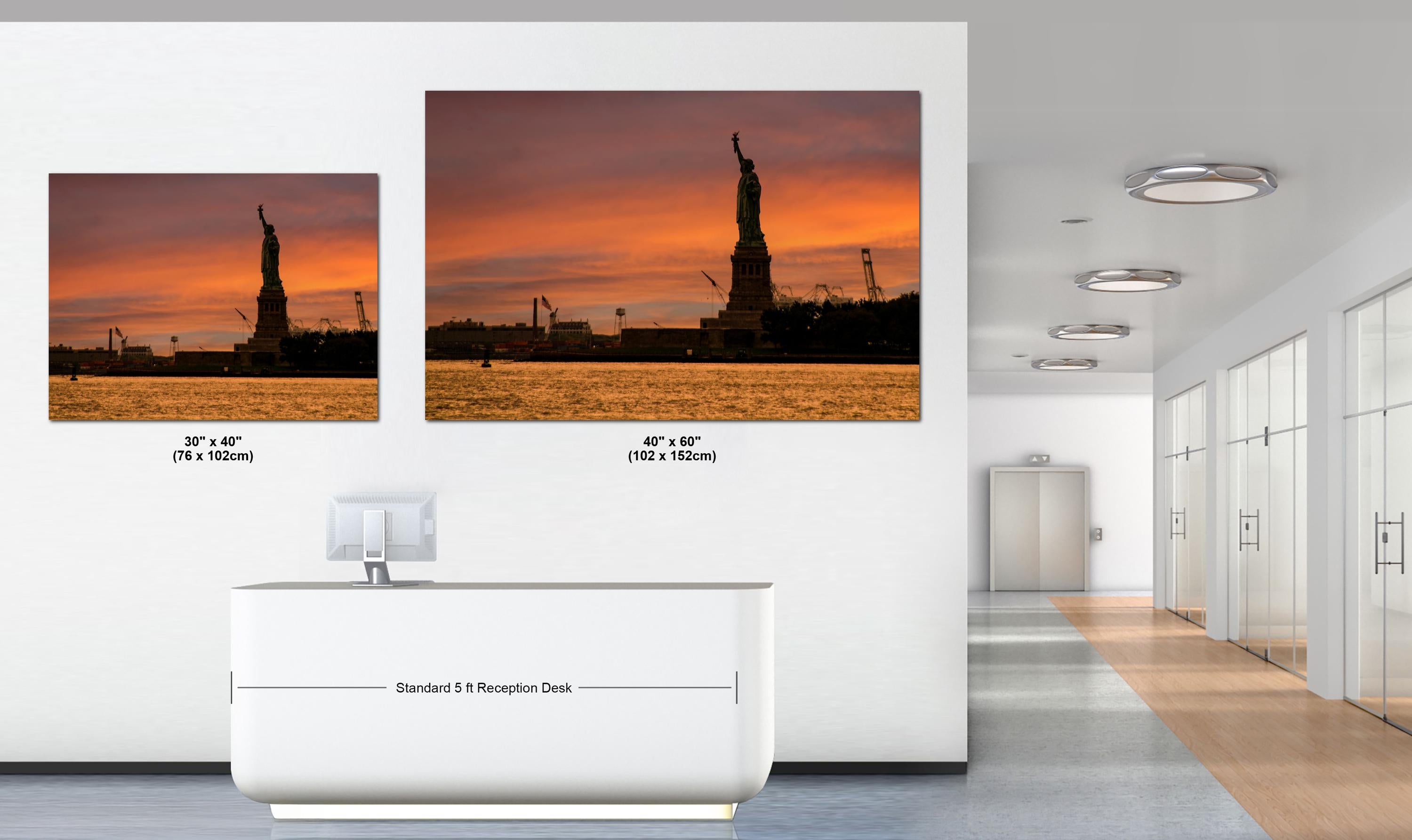 Statue of Liberty Print – NYC Skyline Art With Vibrant Sunset Cityscape