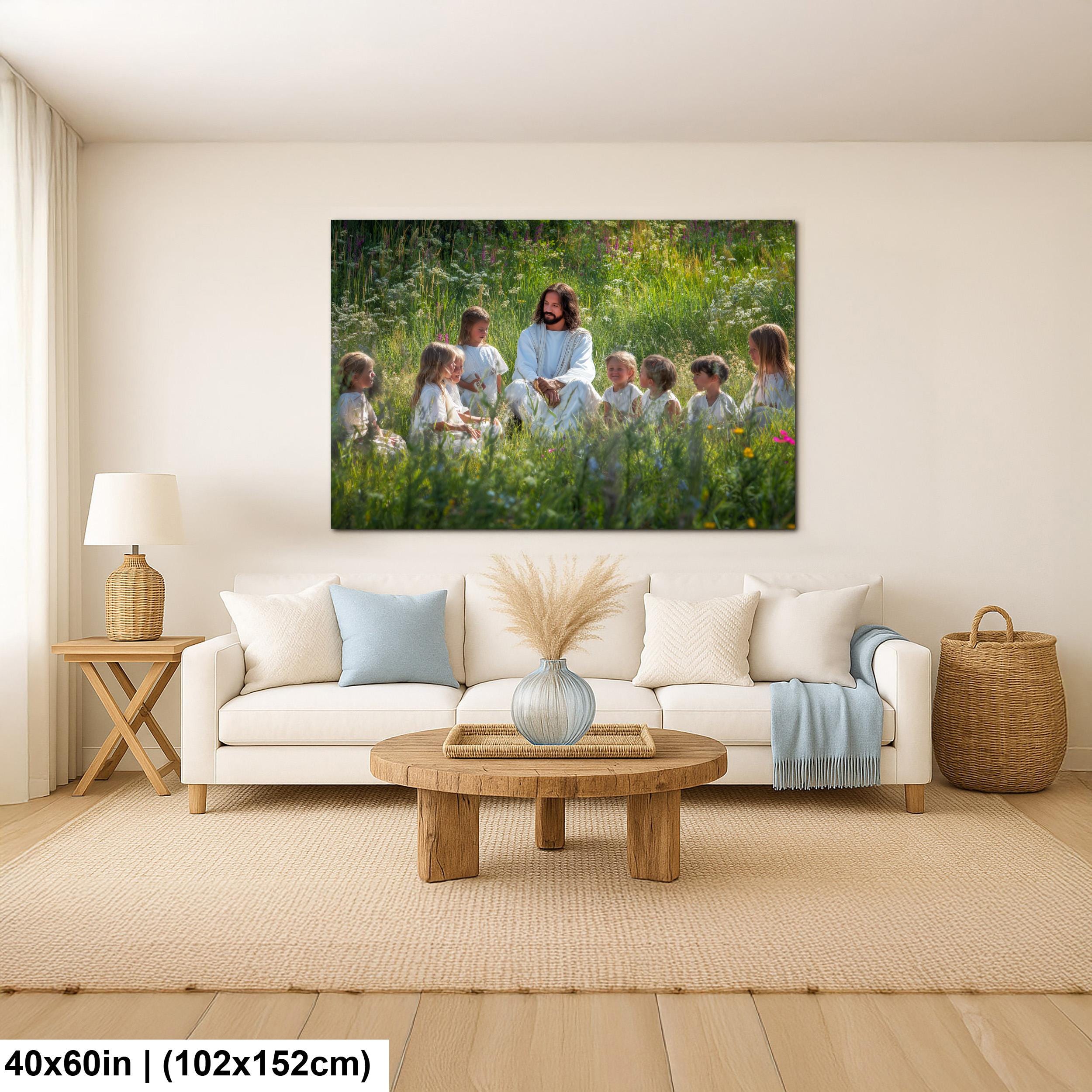 Christian Art Wall Decor – Jesus and Children Art | Blessed Little Children Painting