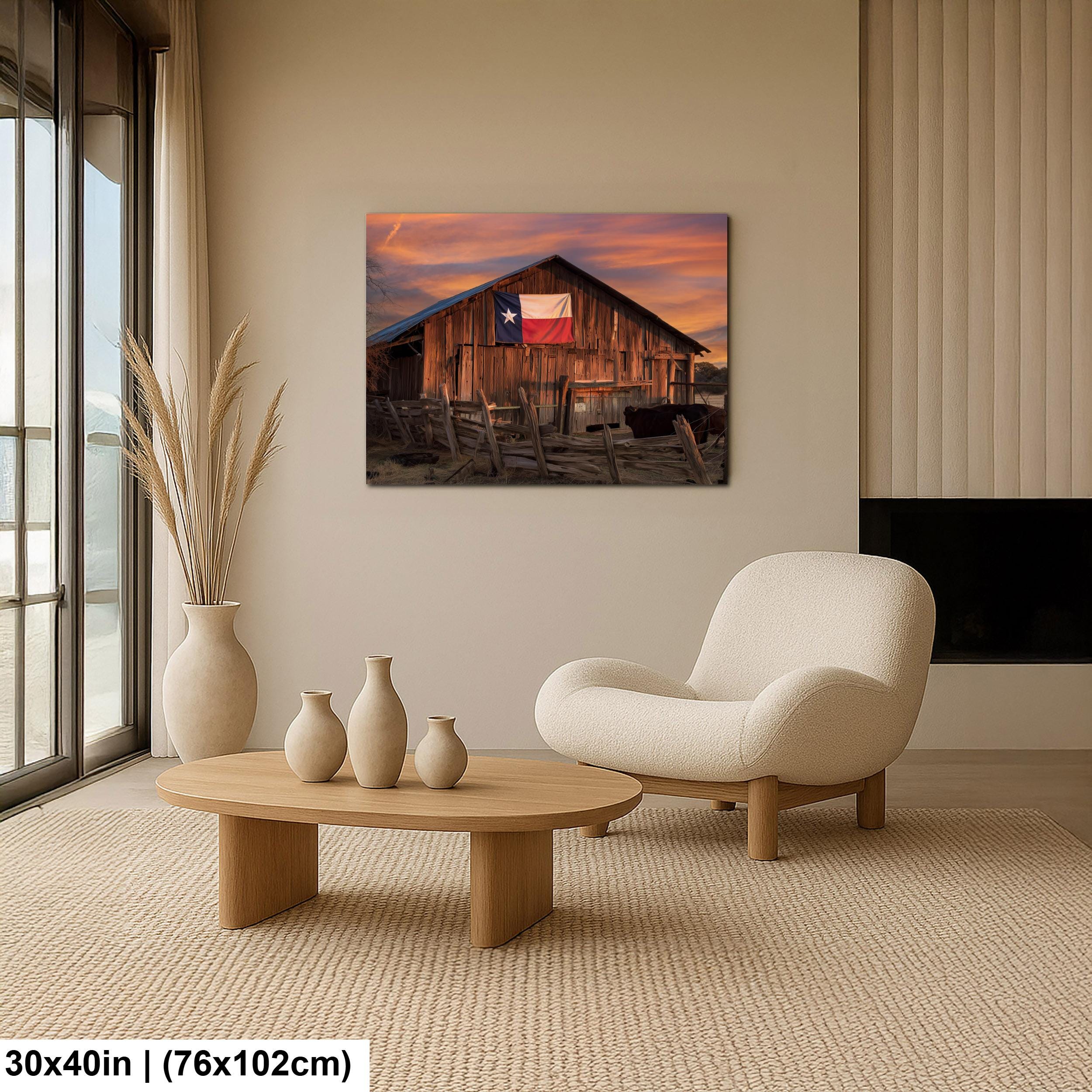 Rustic Texas Barn | Western Home Decor - Sun Bleached Wood & Texas Flag Art