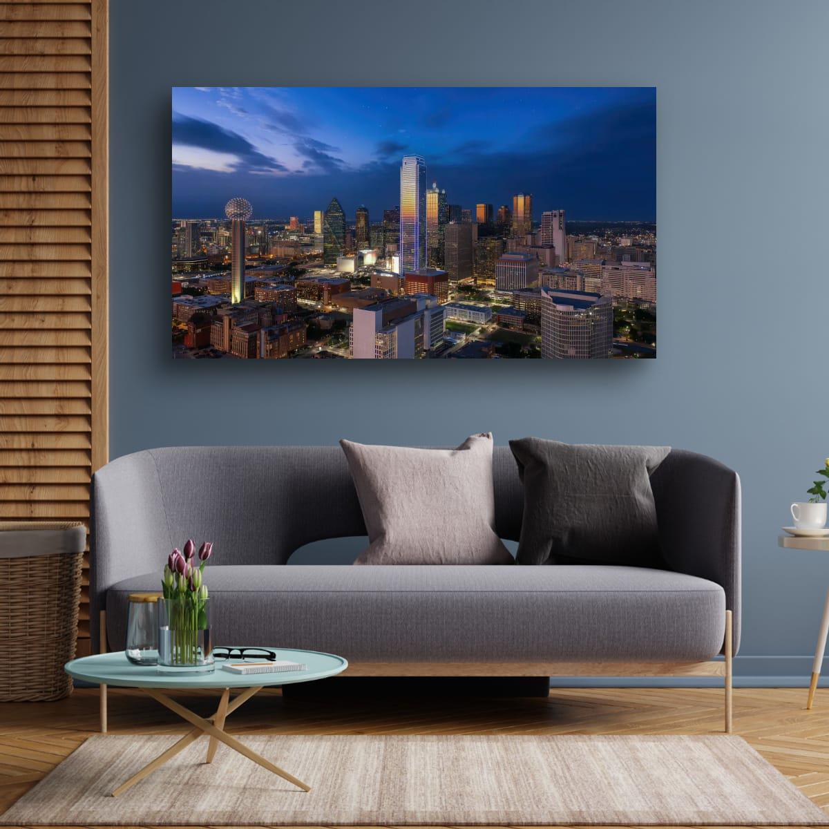 Dallas Skyline Art Print - Dynamic Urban Night Scene | Blue Hour Cityscape Wall Art