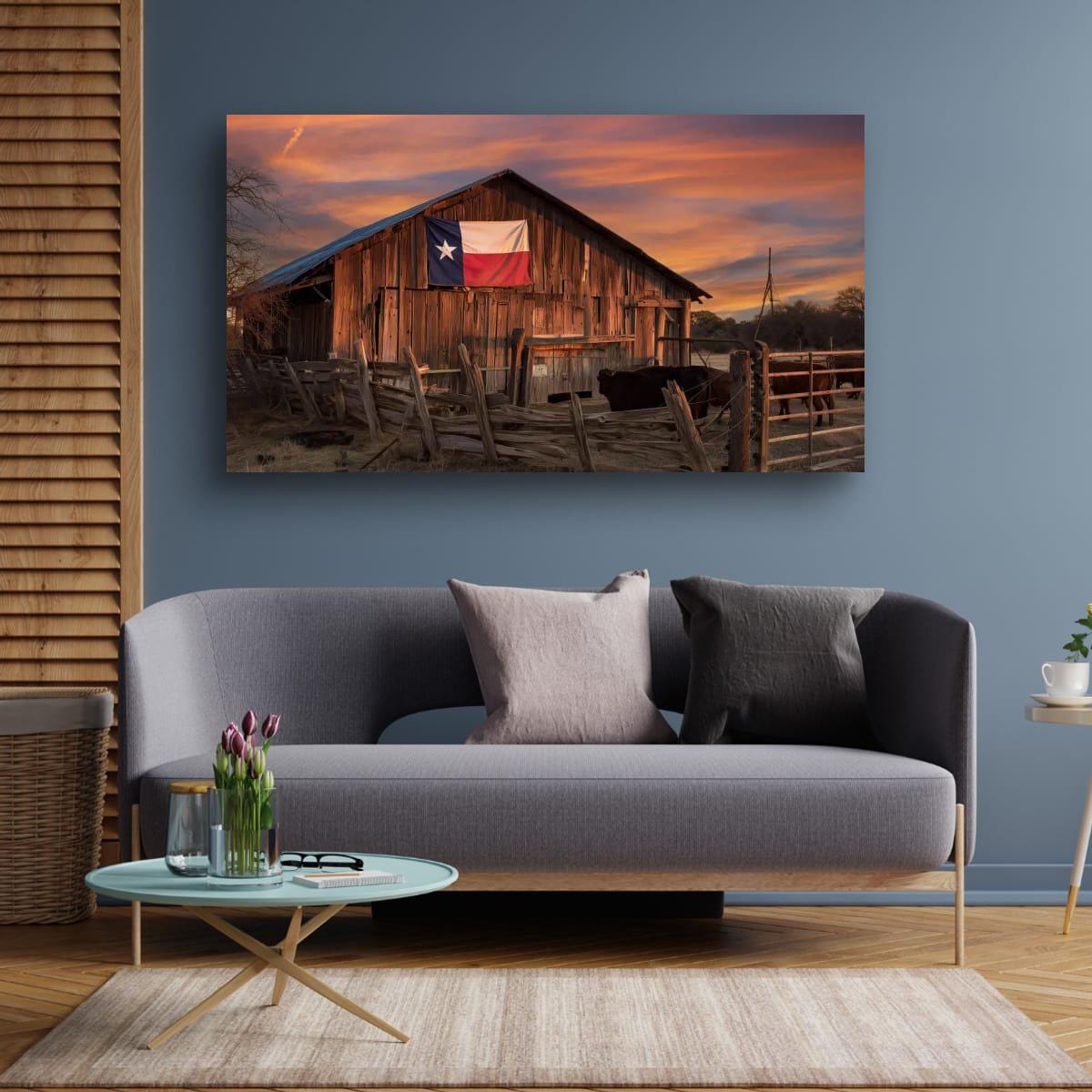 Rustic Texas Barn | Western Home Decor - Sun Bleached Wood & Texas Flag Art