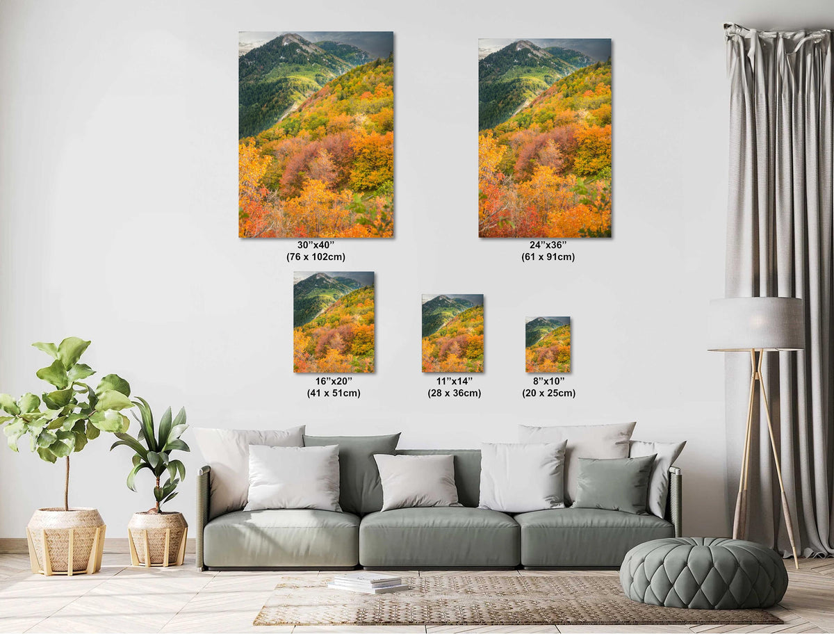 Wasatch Autumn Art – Mountain Landscape Print With Vibrant Leaf Colors