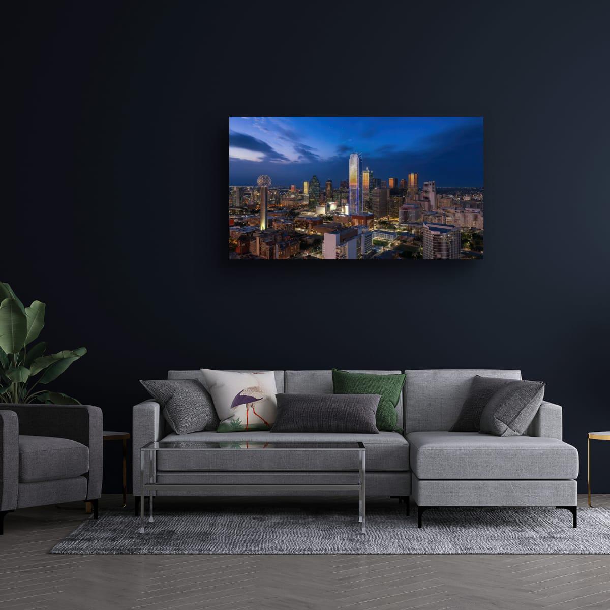 Dallas Skyline Art Print - Dynamic Urban Night Scene | Blue Hour Cityscape Wall Art