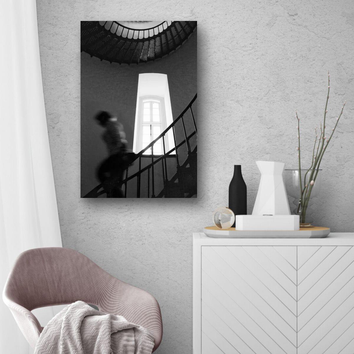 Outer Banks Lighthouse Print – Black and White Spiral Staircase Art, Coastal Wall Decor