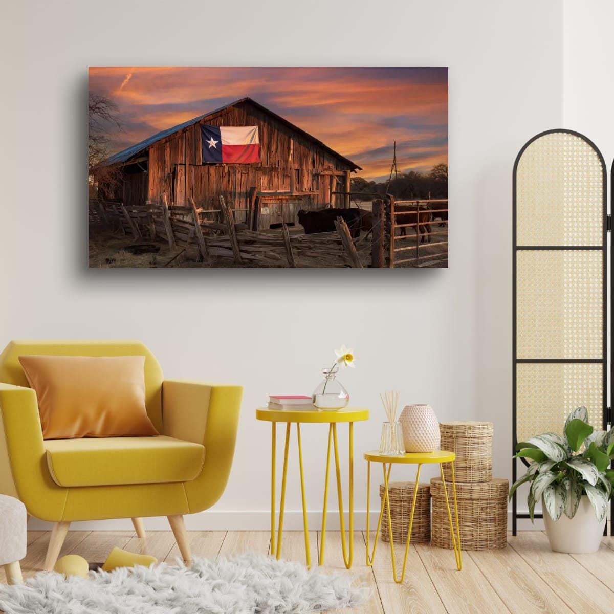 Rustic Texas Barn | Western Home Decor - Sun Bleached Wood & Texas Flag Art