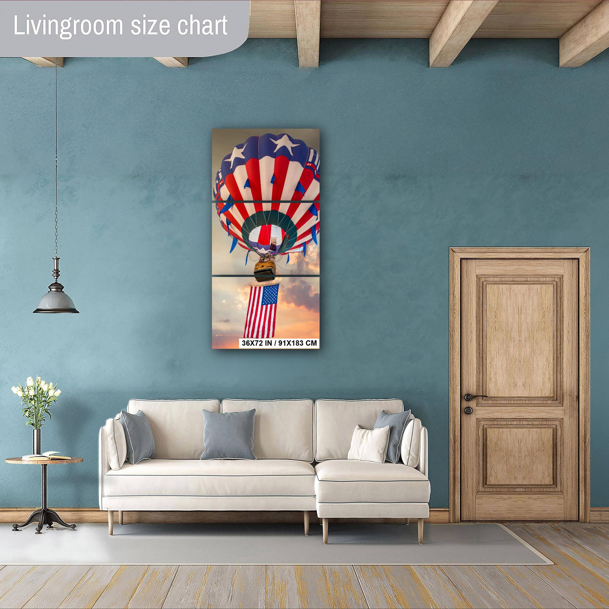 Patriotic Hot Air Balloon Independence Day Wall Art - Colorful Balloon Artwork Print