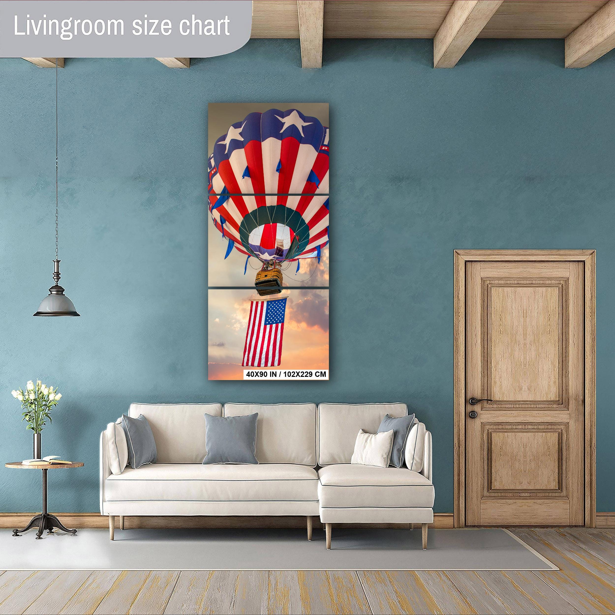 Patriotic Hot Air Balloon Independence Day Wall Art - Colorful Balloon Artwork Print