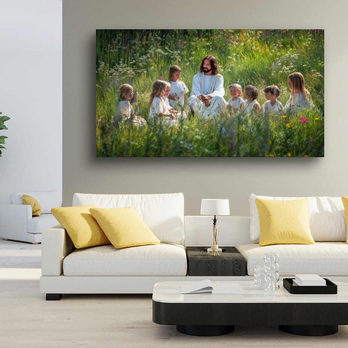 Christian Art Wall Decor – Jesus and Children Art | Blessed Little Children Painting