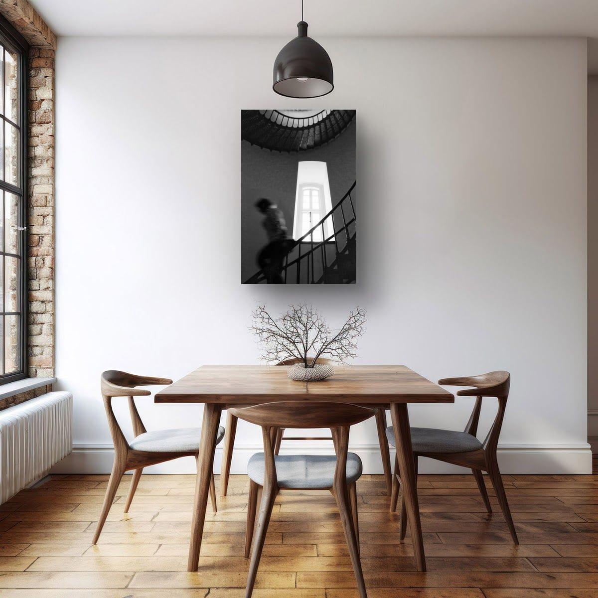 Outer Banks Lighthouse Print – Black and White Spiral Staircase Art, Coastal Wall Decor