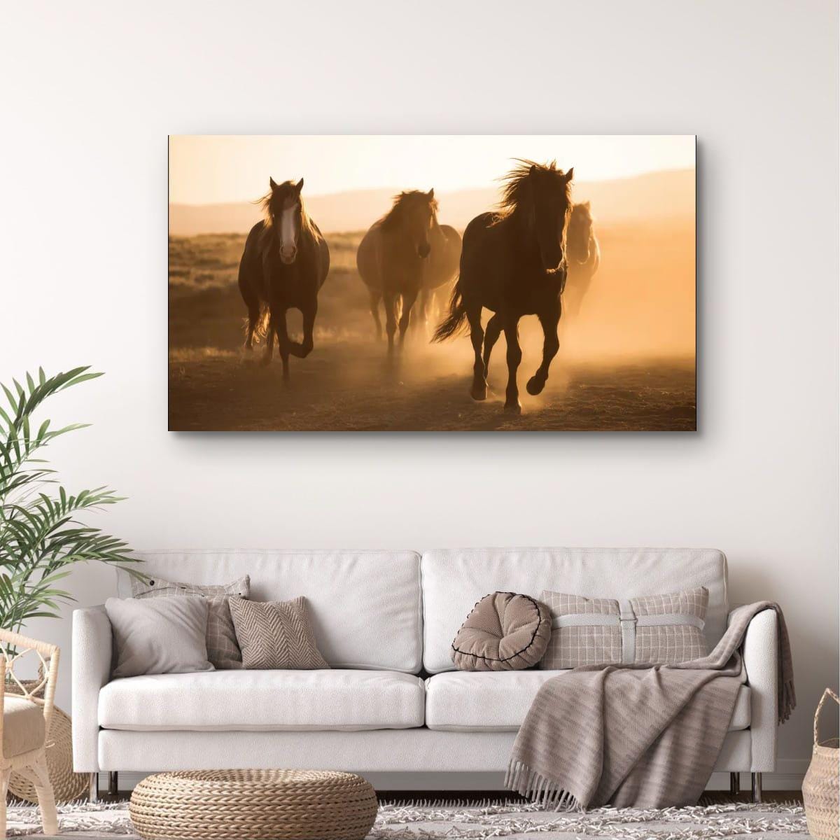 Wild Horses Art Print - Rustic Western Wall Art | Sunset Horse Painting Decor