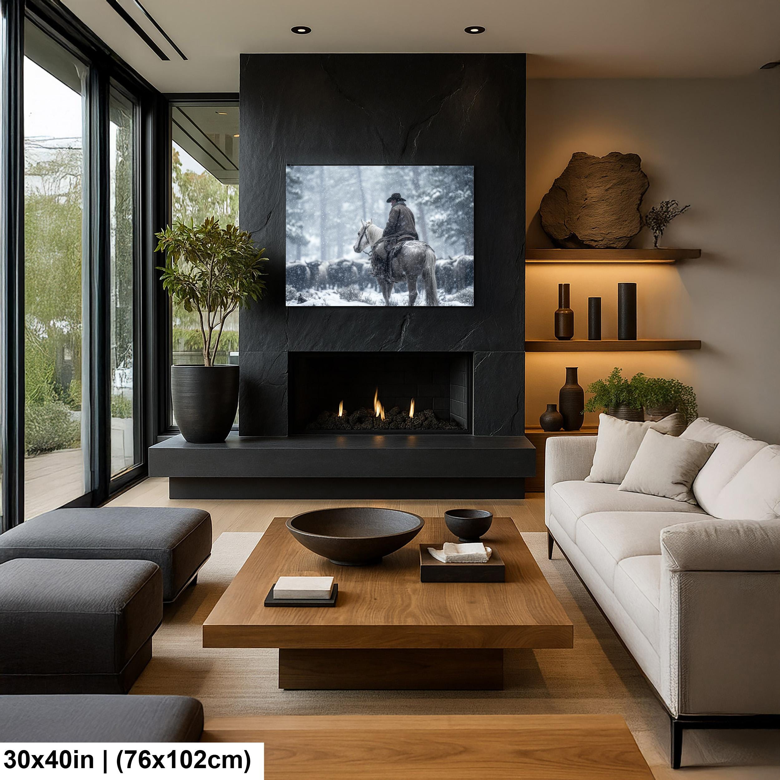 Cowboy Art Print - Rustic Western Home Decor With Mountain Snow Artwork
