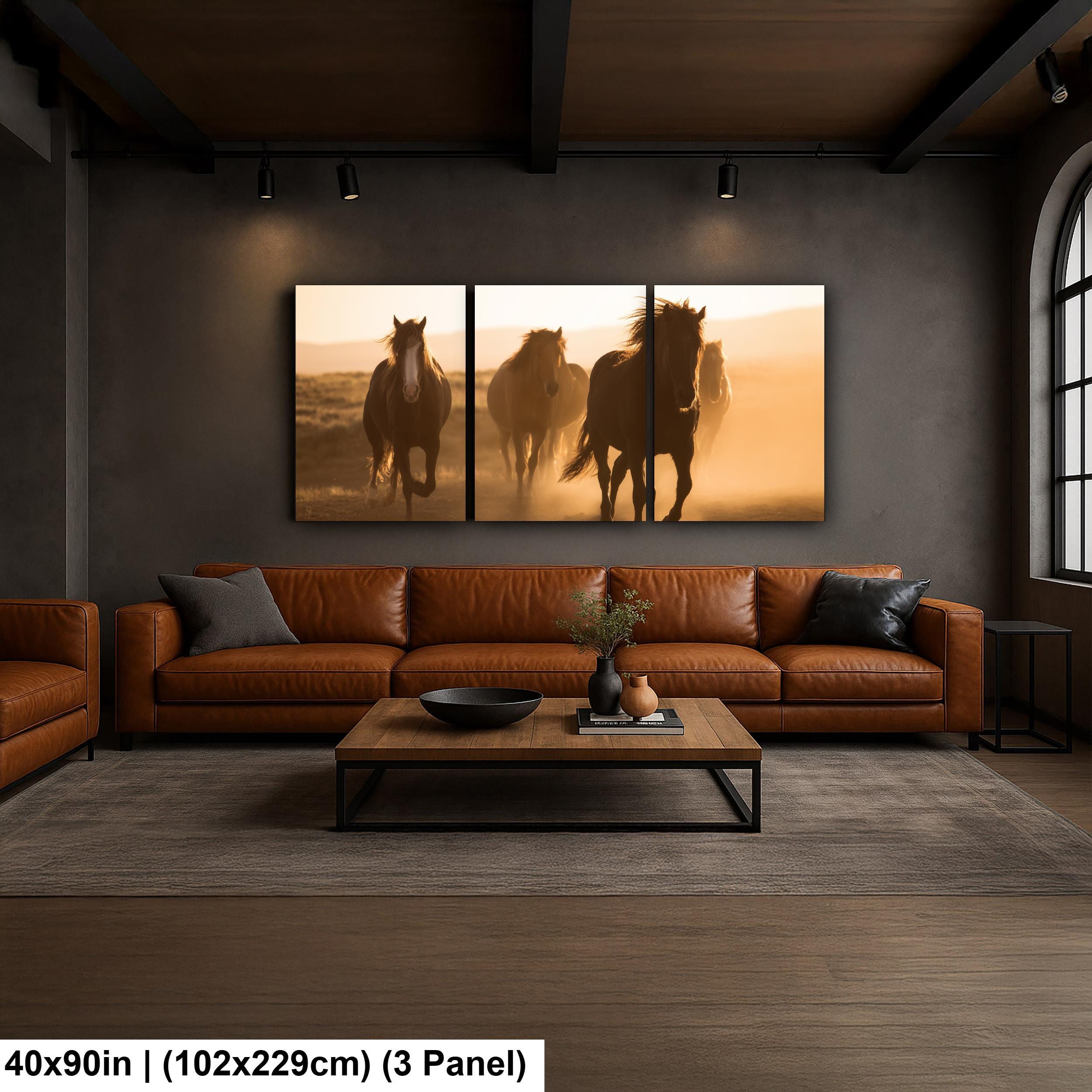 Wild Horses Art Print - Rustic Western Wall Art | Sunset Horse Painting Decor