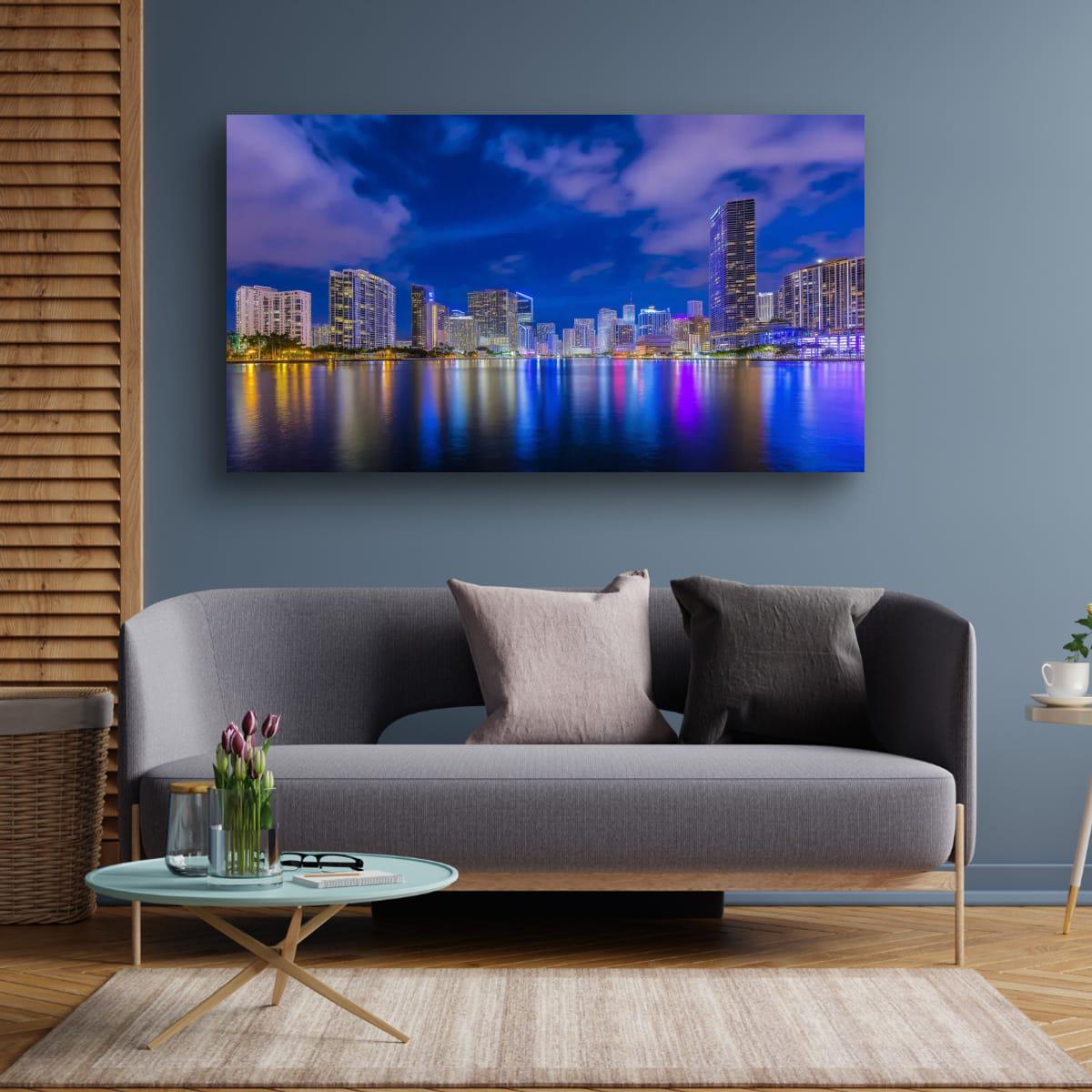 Miami Skyline Art - Dynamic Urban Night Scene | Modern Cityscape Wall Art Print