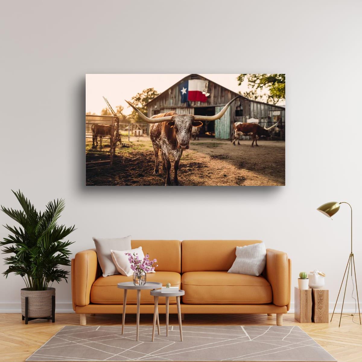 Longhorn Cattle Painting – Rustic Wall Art | Textured Texas Longhorn Canvas