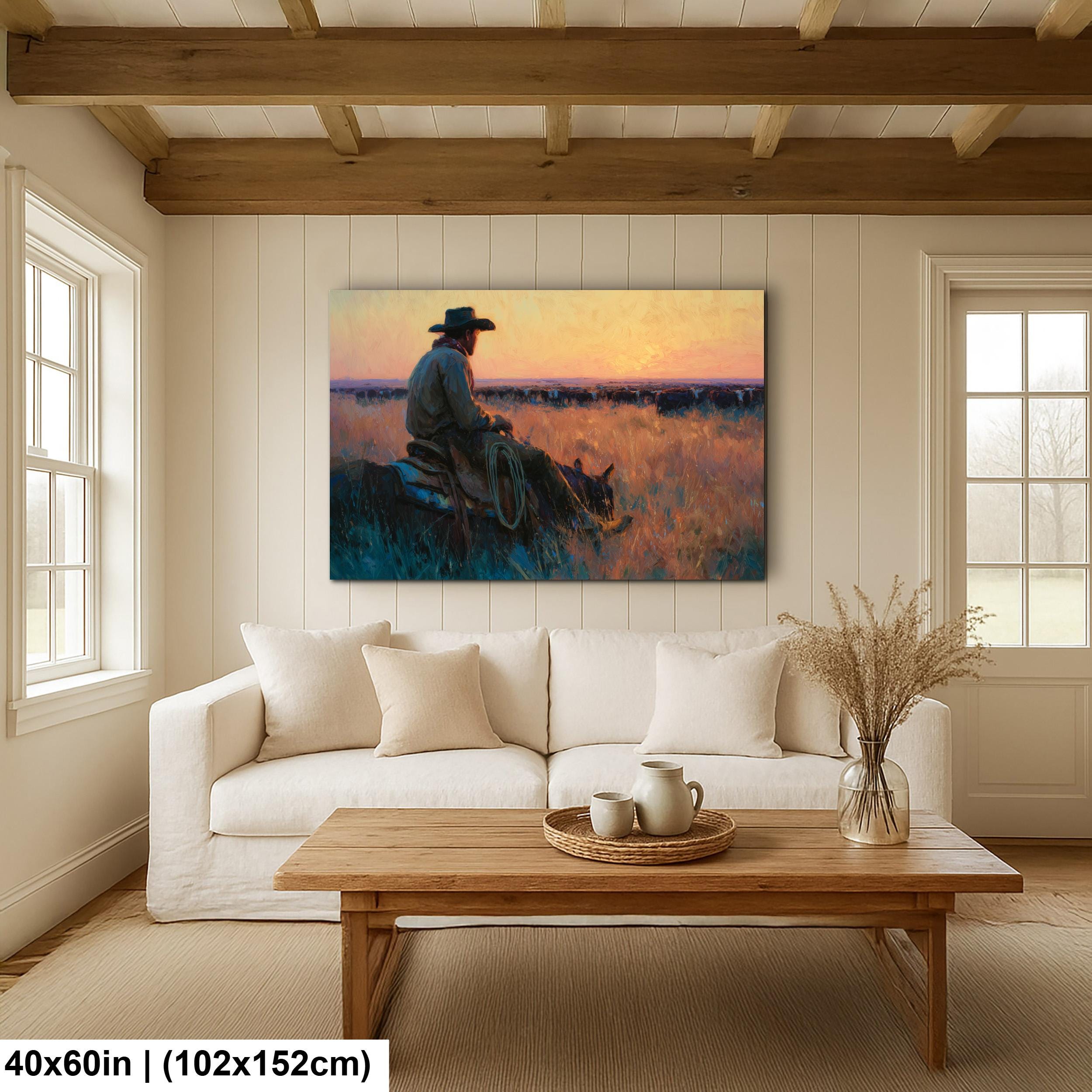 Cowboy Art Print – Rustic Western Home Decor | Cattle Drive Painting