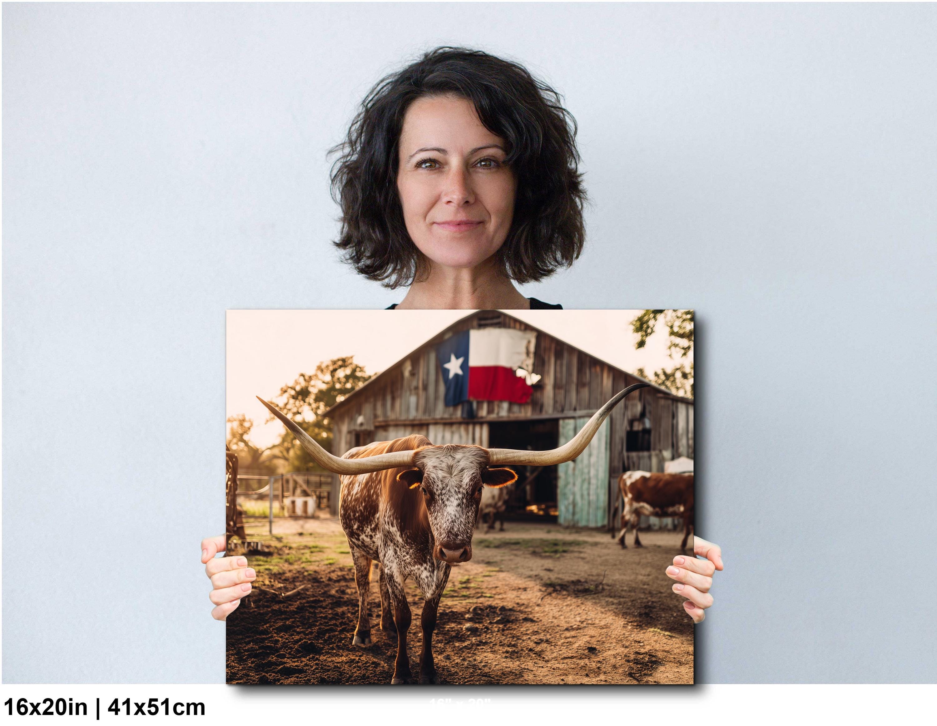 Longhorn Cattle Painting – Rustic Wall Art | Textured Texas Longhorn Canvas