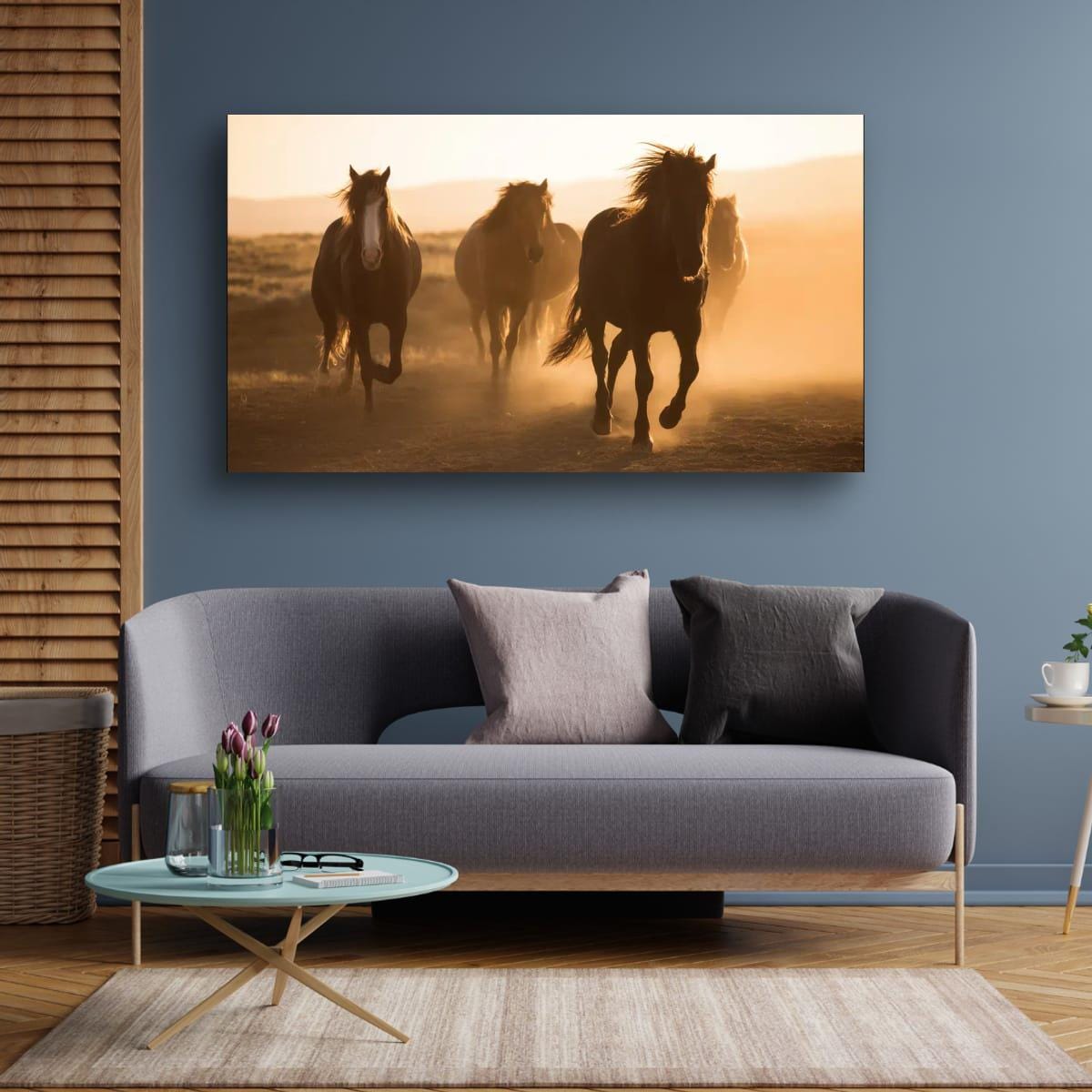 Wild Horses Art Print - Rustic Western Wall Art | Sunset Horse Painting Decor