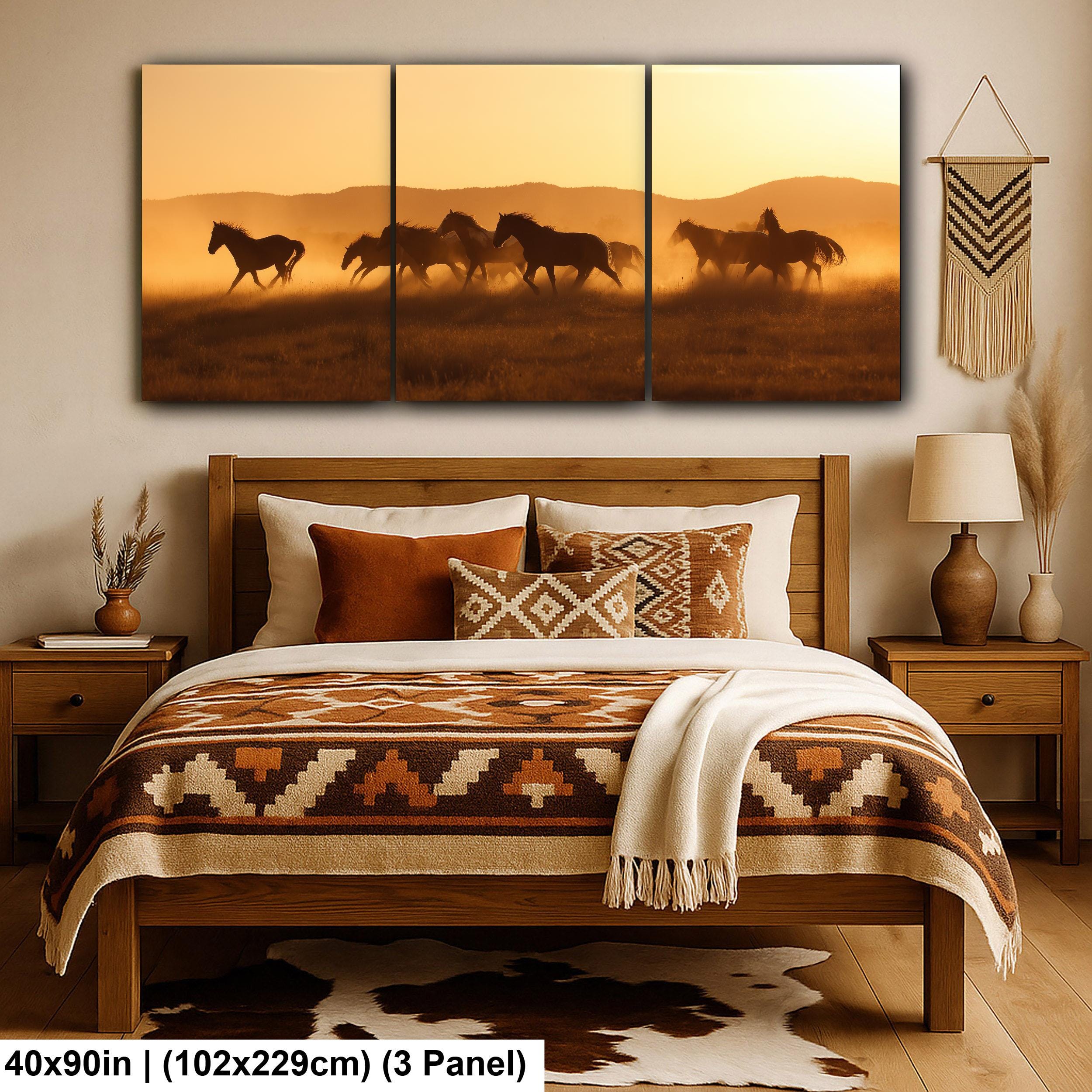 Wild Horses Art Print – Rustic Western Wall Art With Sunset Horse Scene