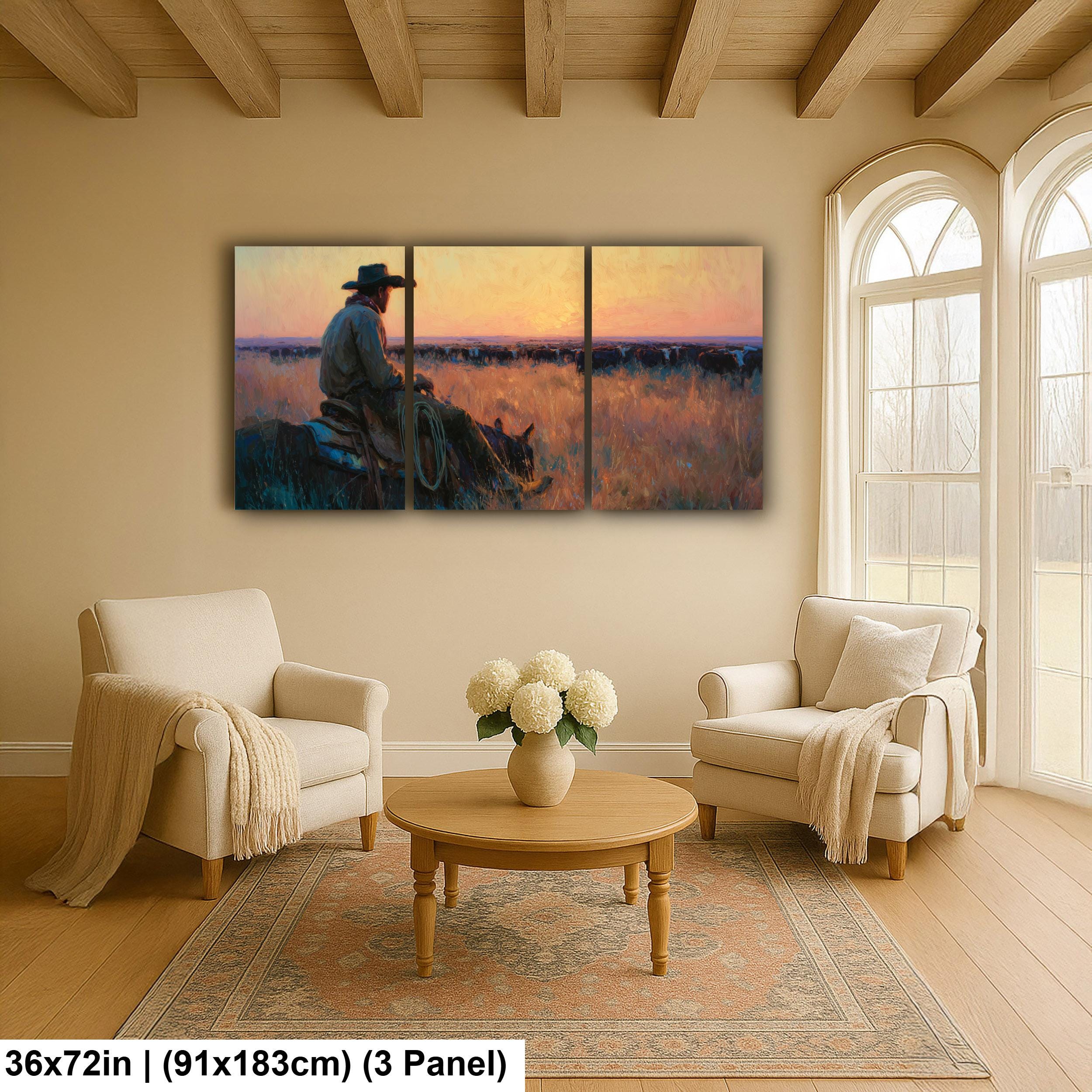 Cowboy Art Print – Rustic Western Home Decor | Cattle Drive Painting