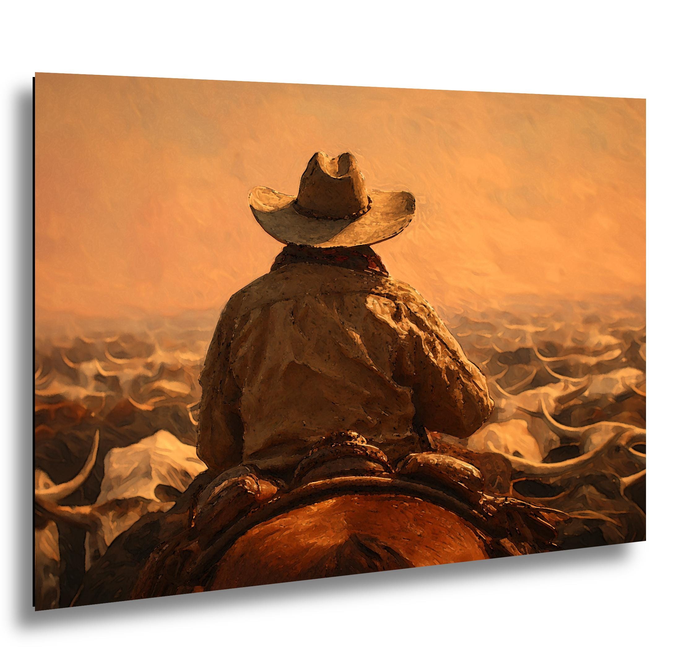 Cowboy Art Print - Rustic Western Decor | Cattle Drive Painting & Horseback Riding