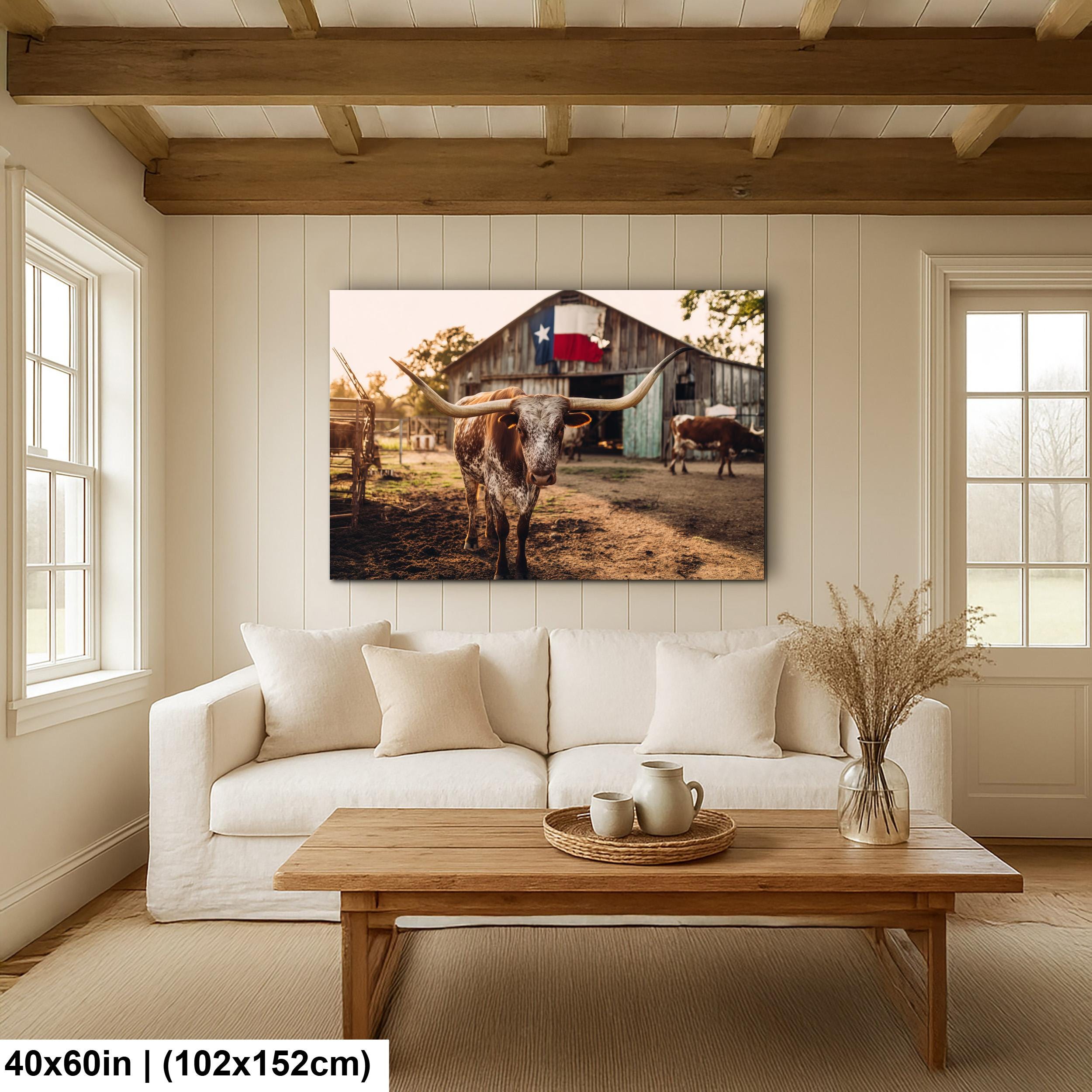 Longhorn Cattle Painting – Rustic Wall Art | Textured Texas Longhorn Canvas
