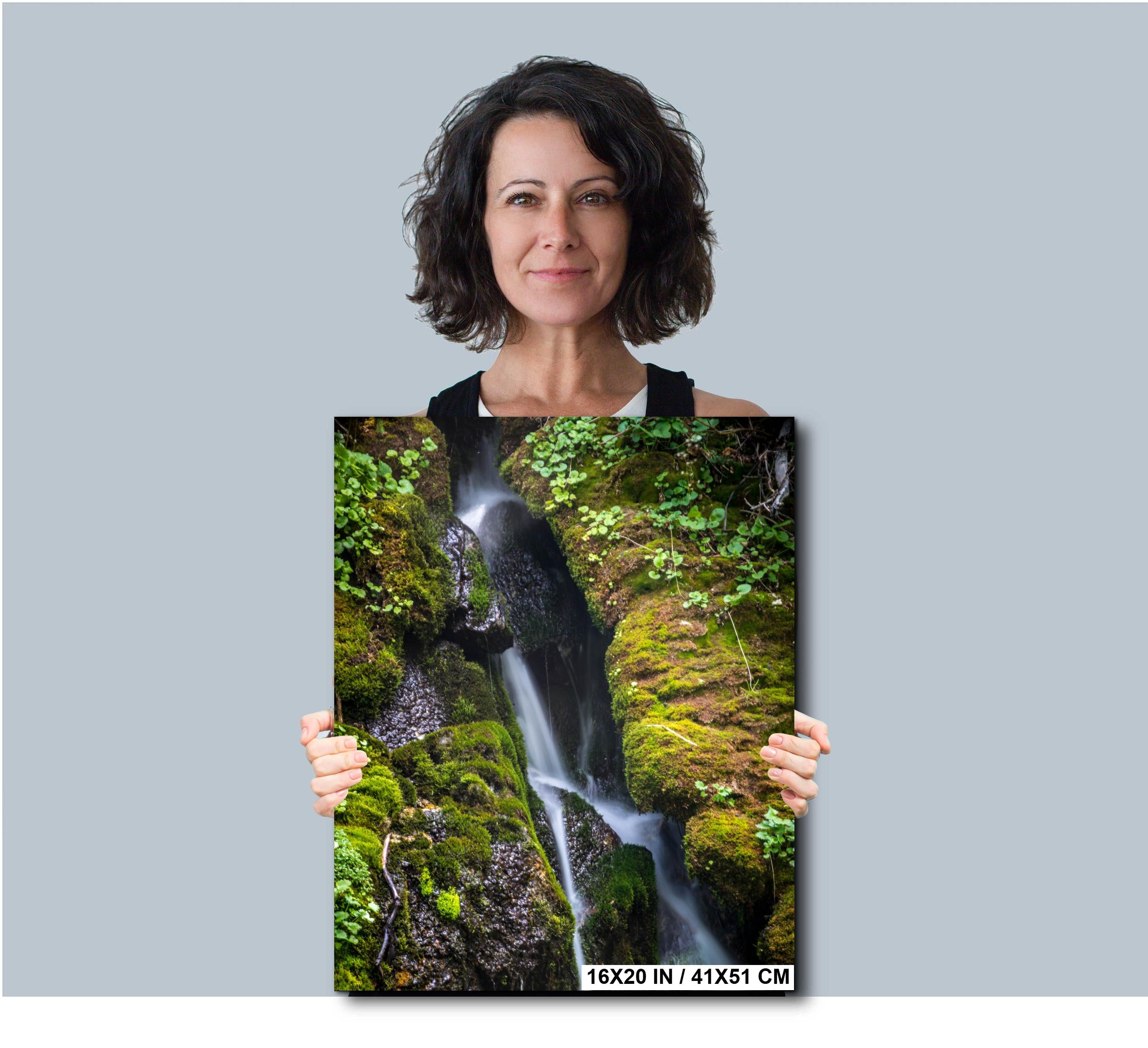 Sawtooth Mountains Waterfall Print – Scenic Mountain Waterfall Art for Rustic Cabin Wall