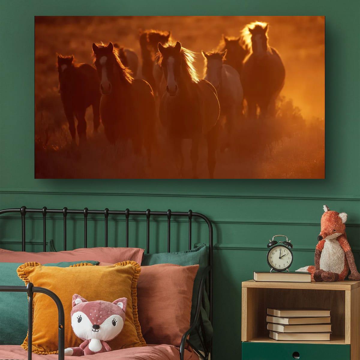 Wild Horses Art Print – Rustic Western Wall Art | Sunset Horse Painting