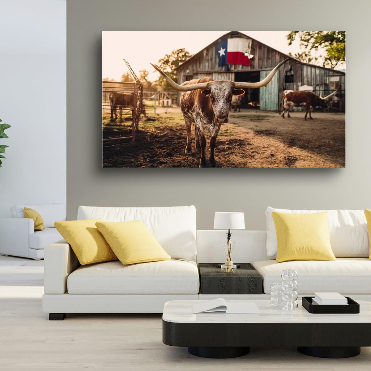 Longhorn Cattle Painting – Rustic Wall Art | Textured Texas Longhorn Canvas