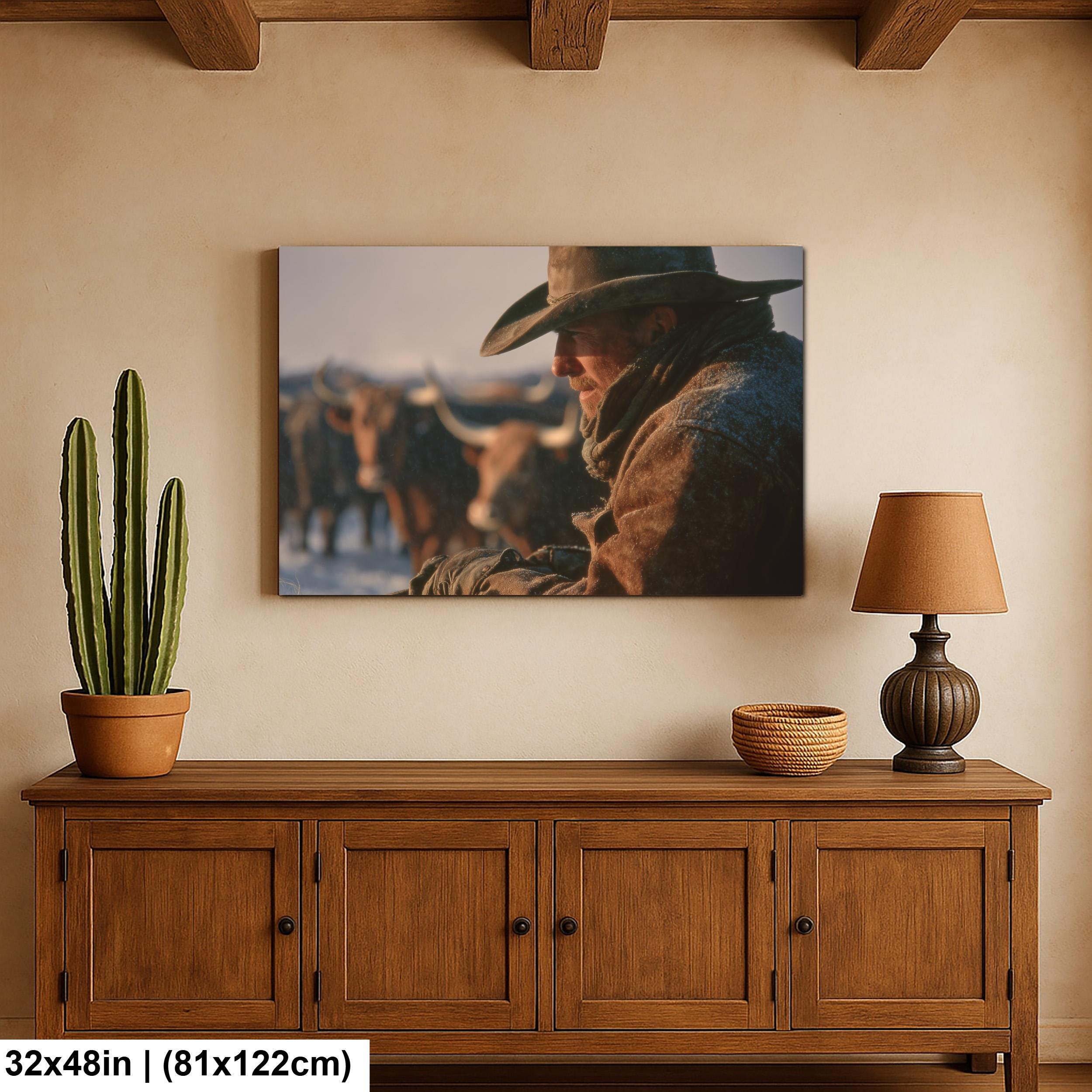 Cowboy Art Print – Rustic Texas Cattle | Western Ranch Wall Art Poster