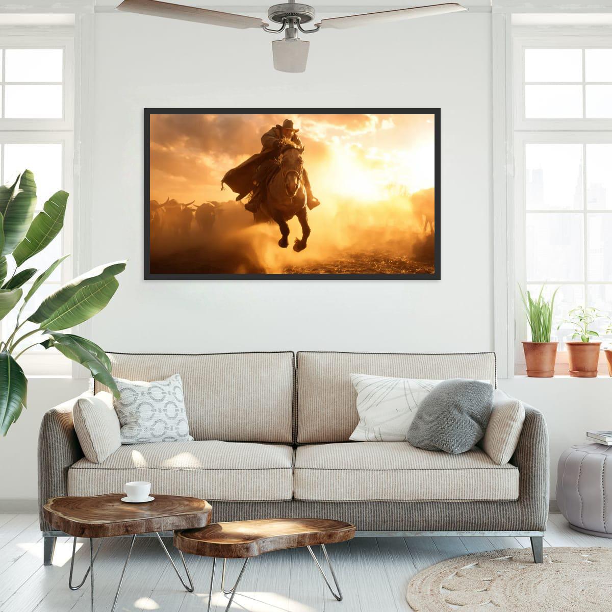 Cowboy Art Print | Winter Cattle Drive – Rustic Ranch Decor & Western Wall Hanging