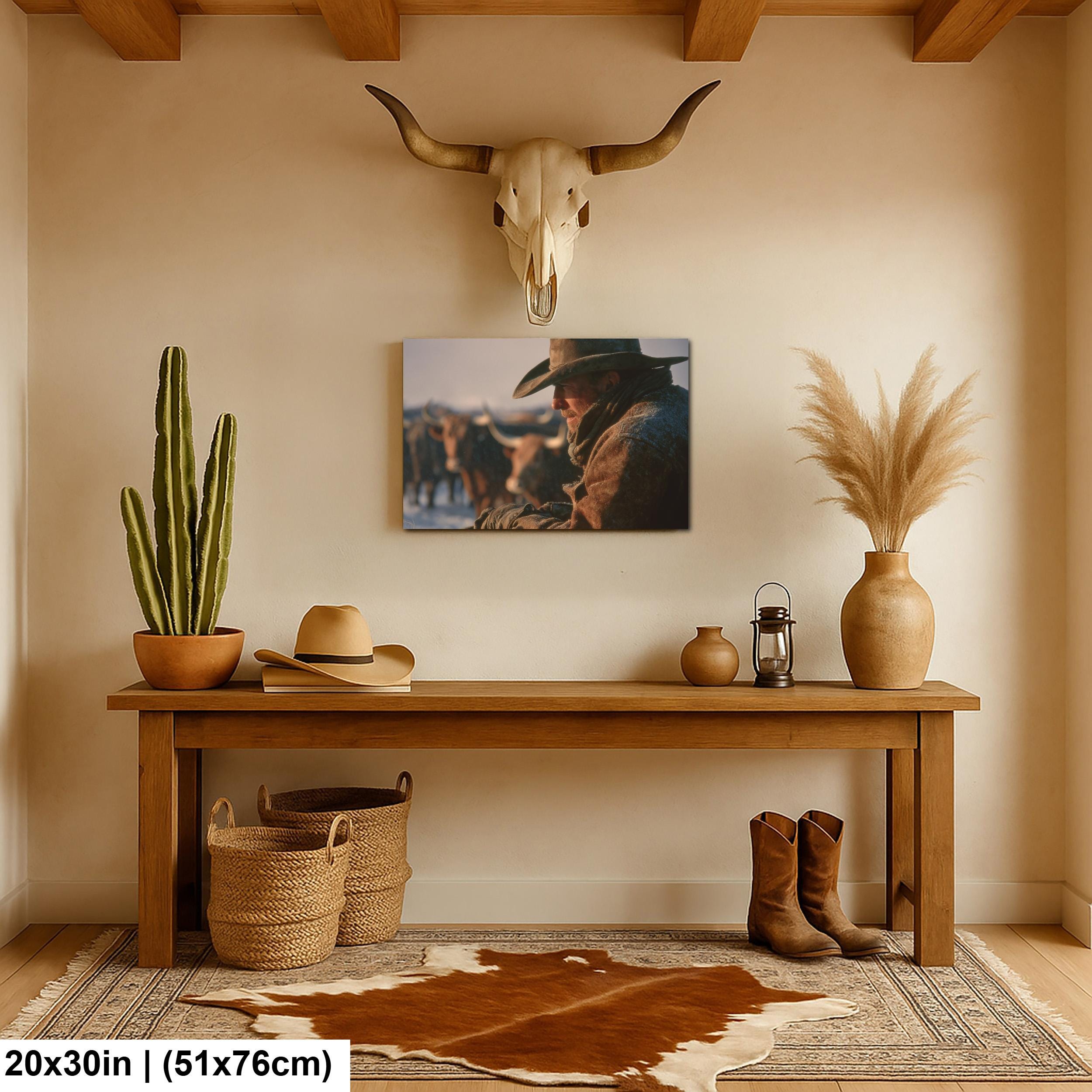 Cowboy Art Print – Rustic Texas Cattle | Western Ranch Wall Art Poster