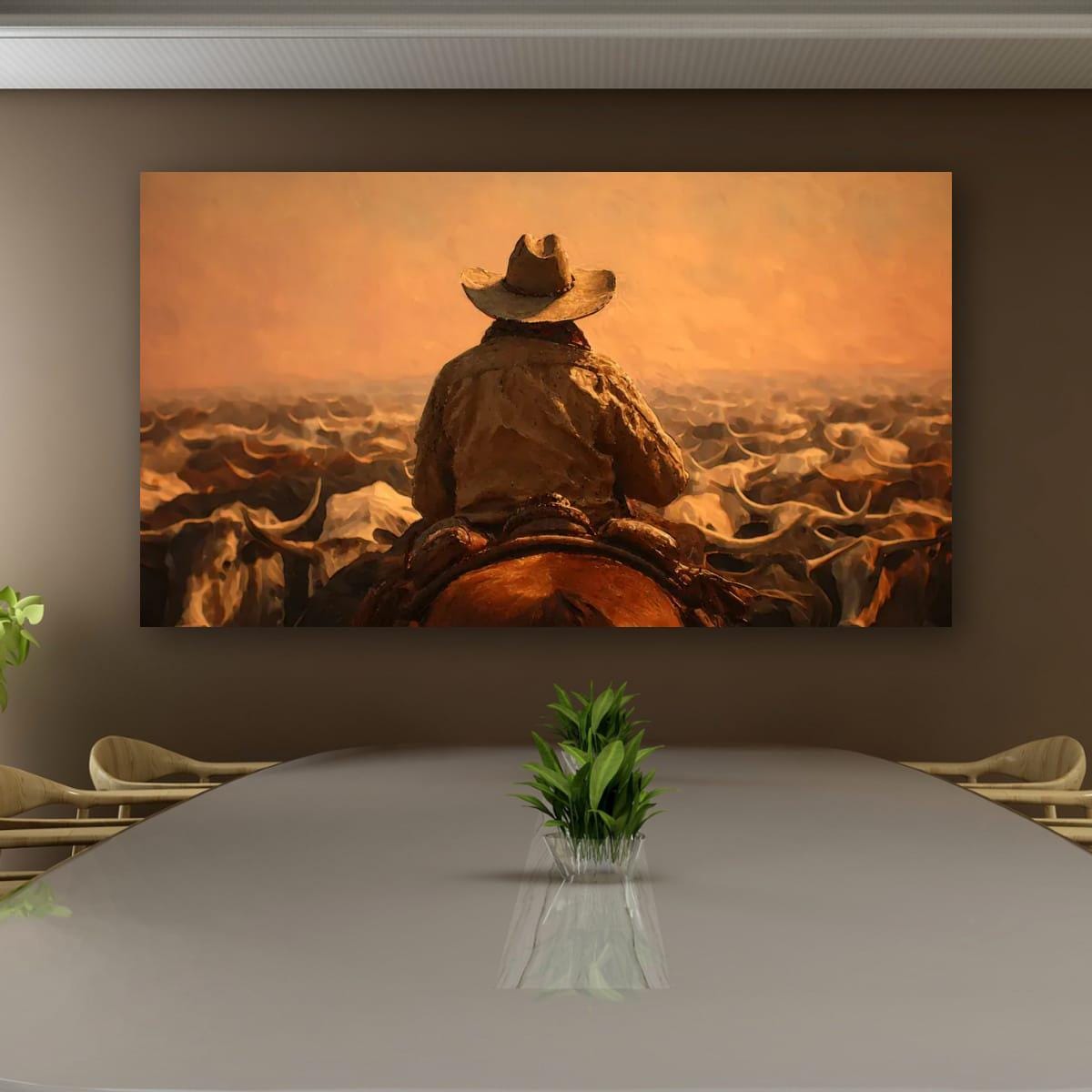 Cowboy Art Print - Rustic Western Decor | Cattle Drive Painting & Horseback Riding