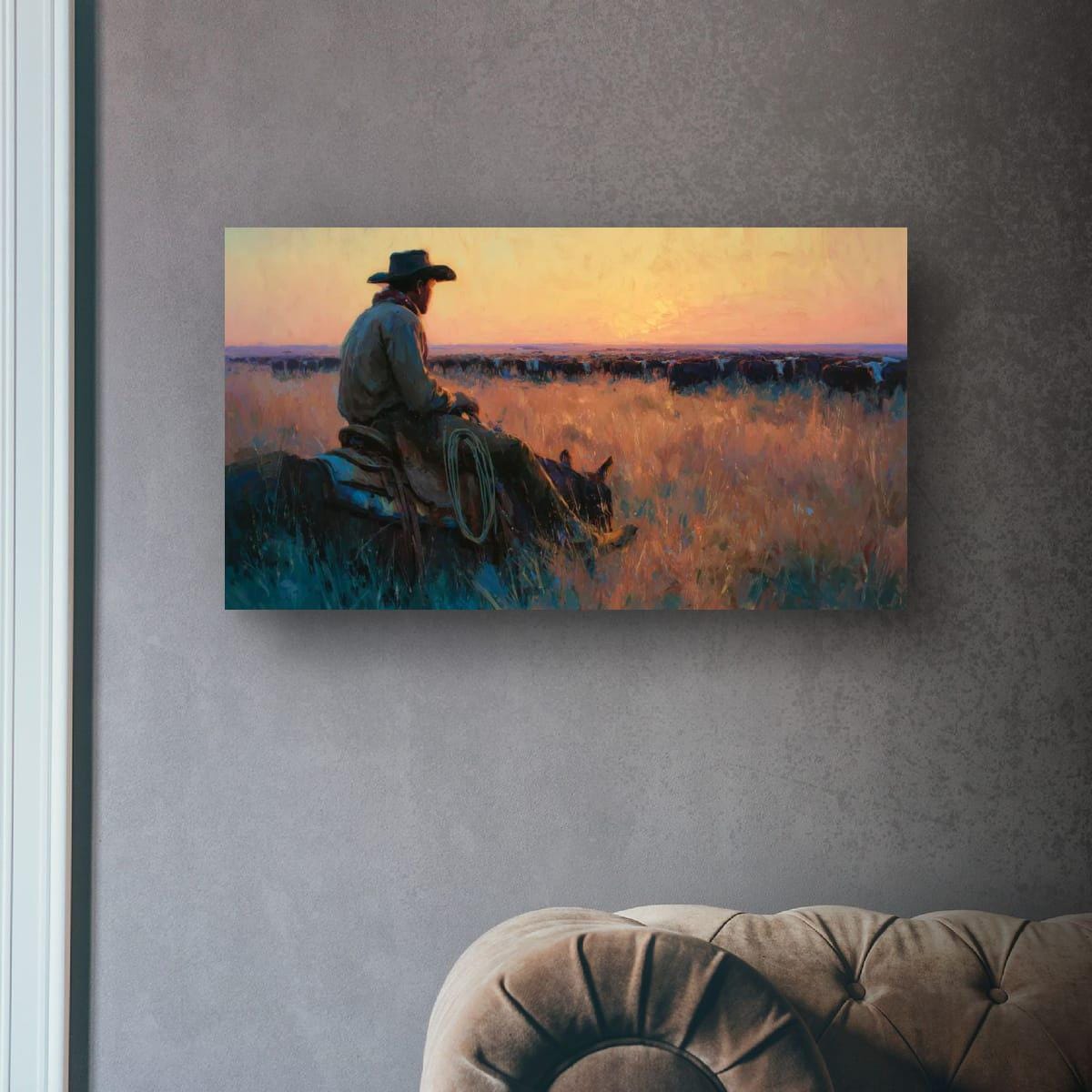 Cowboy Art Print – Rustic Western Home Decor | Cattle Drive Painting