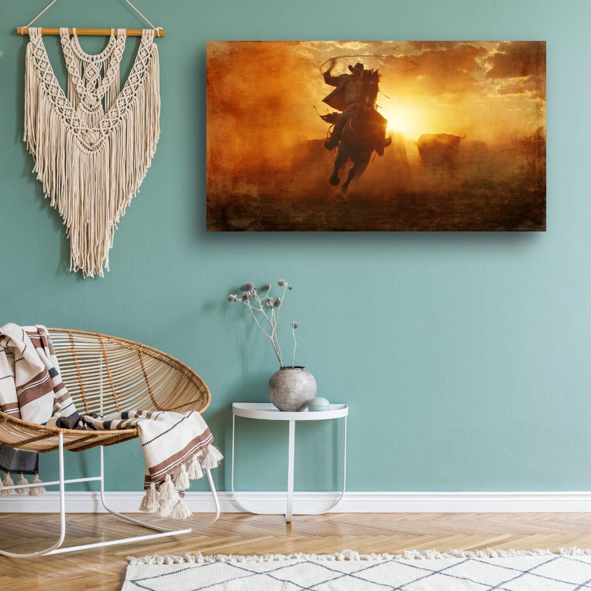 Cowboy Art Print Featuring Rustic Western Style | Texas Ranch Wall Art Decor
