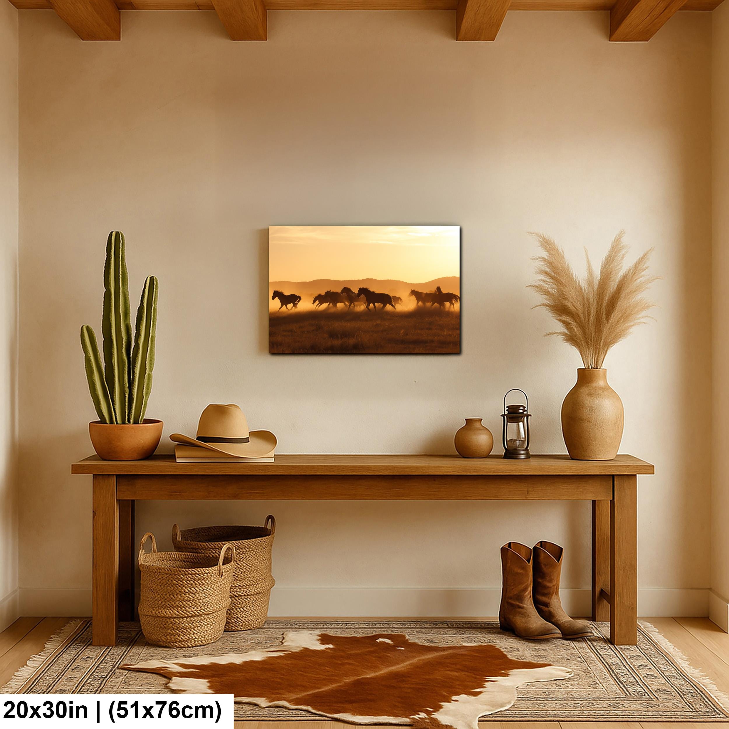 Wild Horses Art Print – Rustic Western Wall Art With Sunset Horse Scene