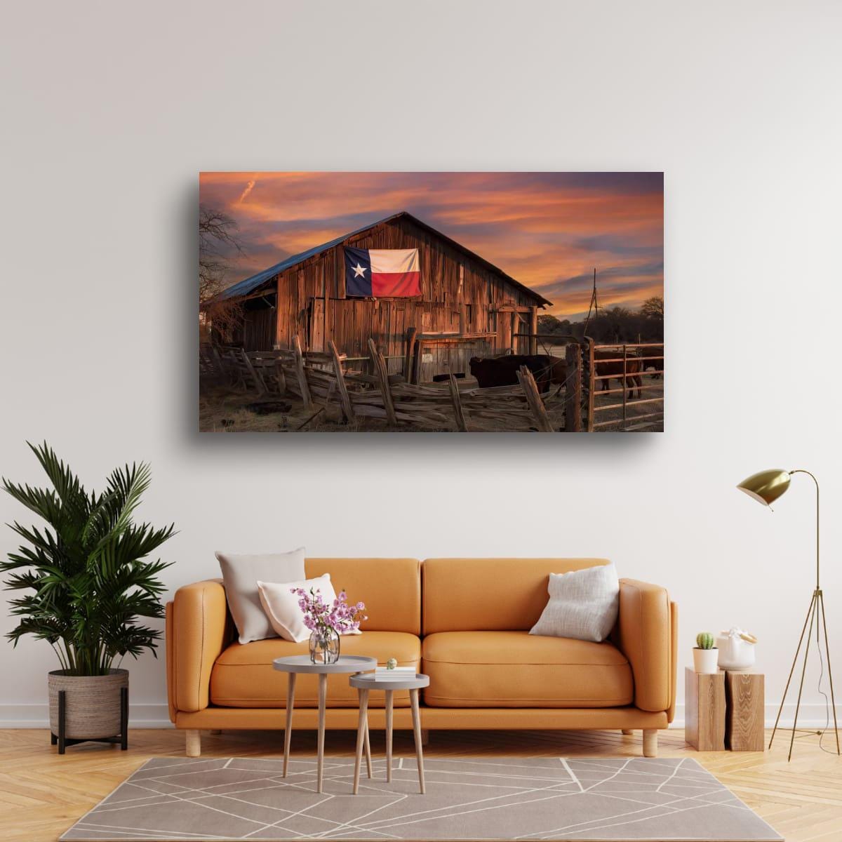 Rustic Texas Barn | Western Home Decor - Sun Bleached Wood & Texas Flag Art