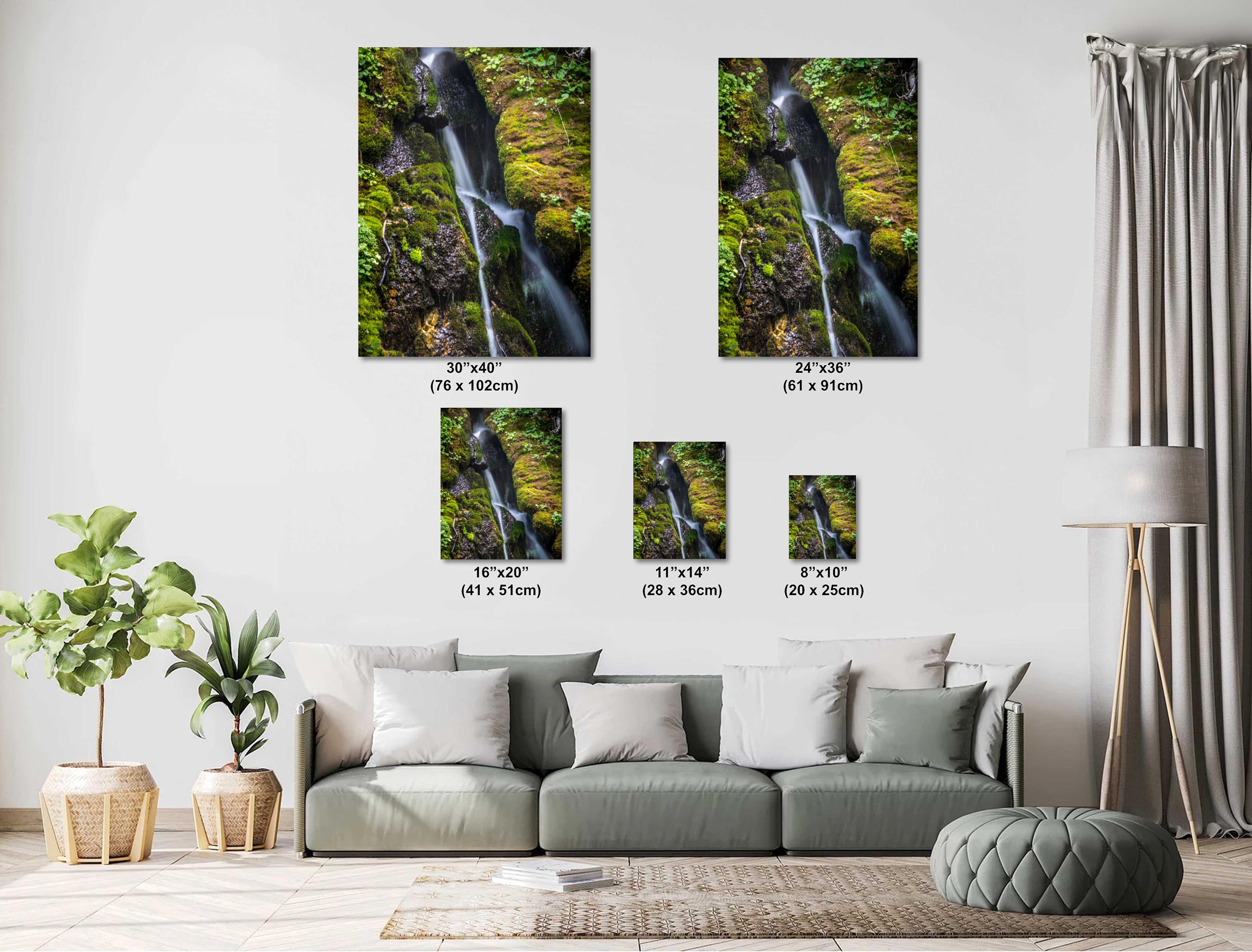 Sawtooth Mountains Waterfall Print – Scenic Mountain Waterfall Art for Rustic Cabin Wall