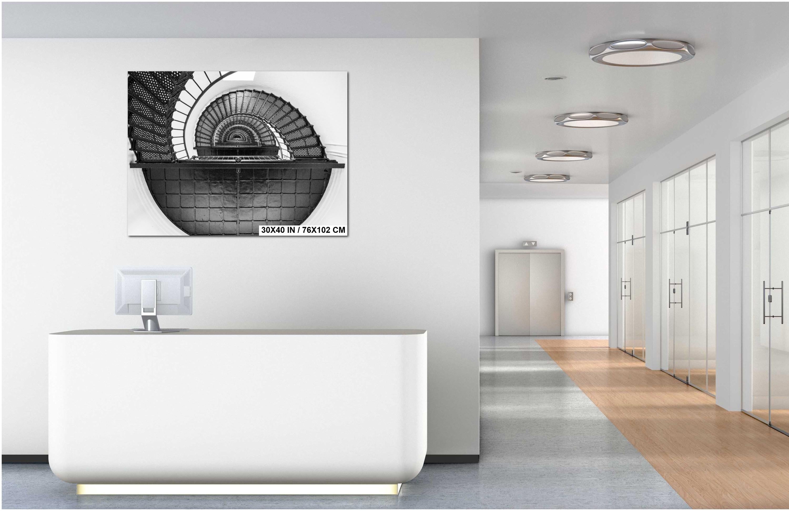 Lighthouse Wall Art – Black and White Spiral Staircase Photo on Archival Paper