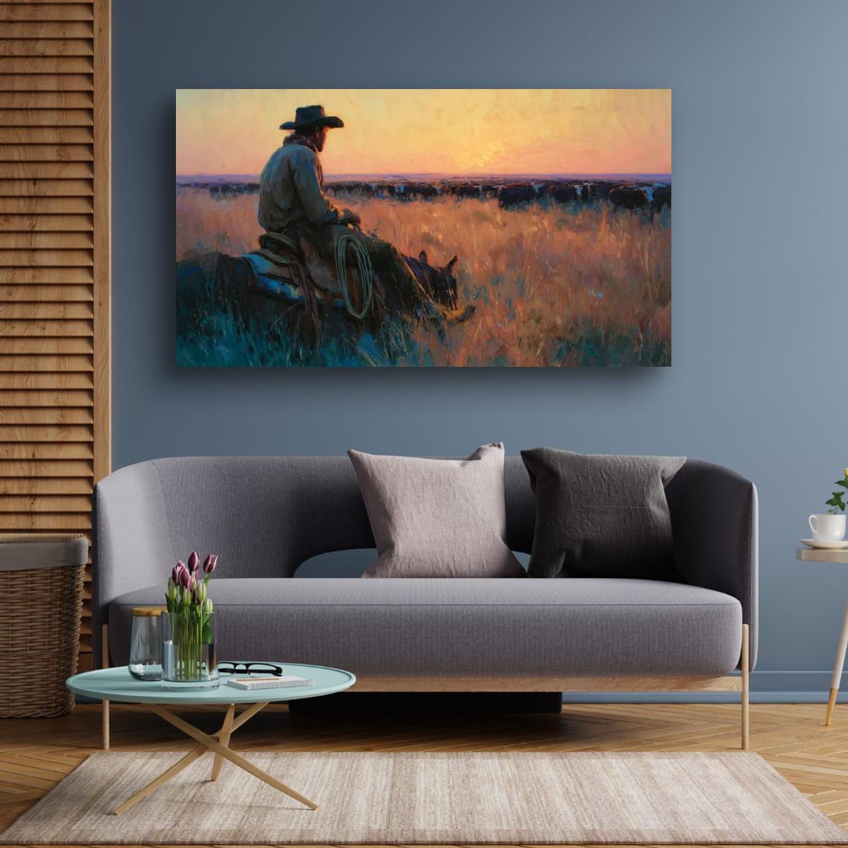 Cowboy Art Print – Rustic Western Home Decor | Cattle Drive Painting