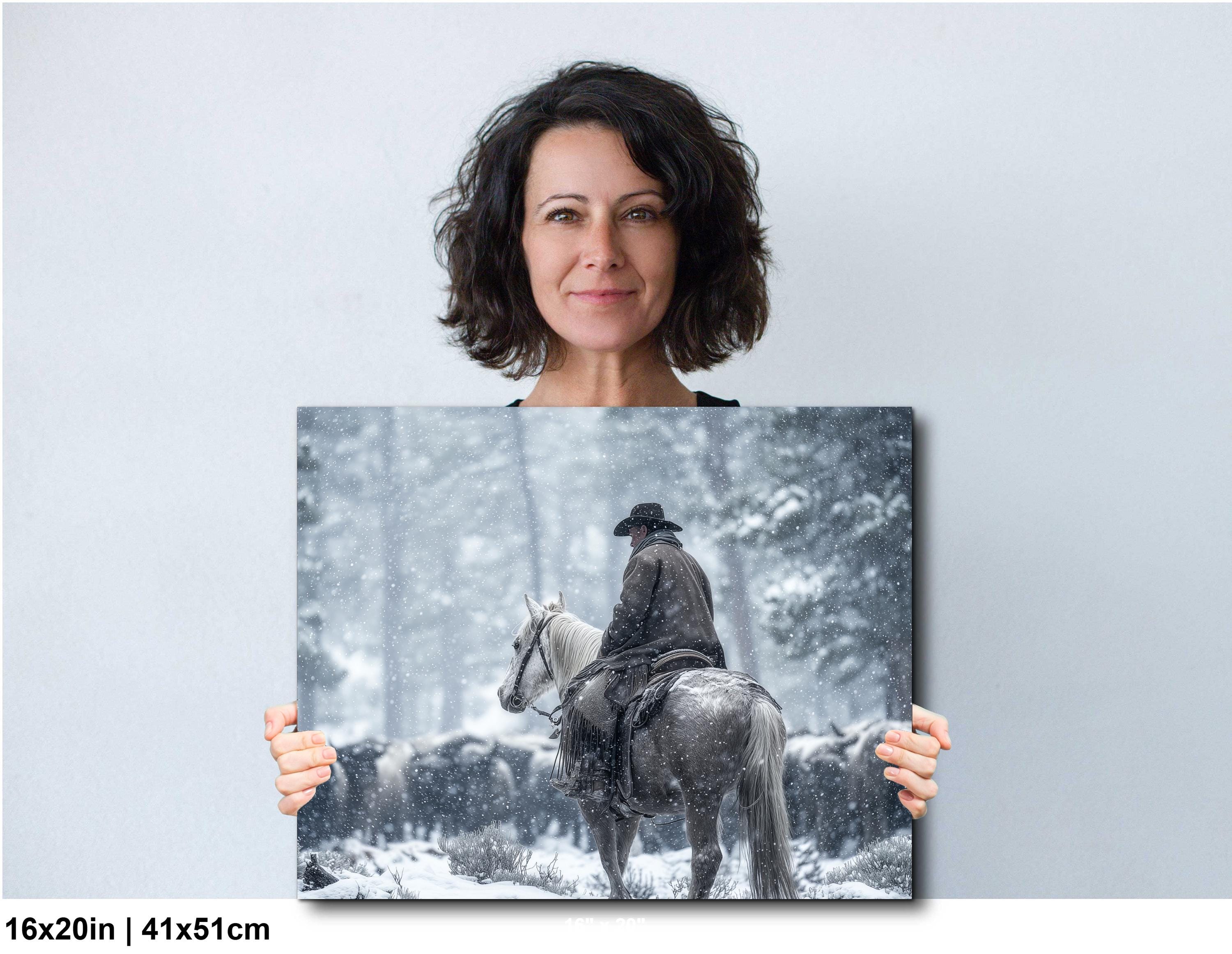 Cowboy Art Print - Rustic Western Home Decor With Mountain Snow Artwork