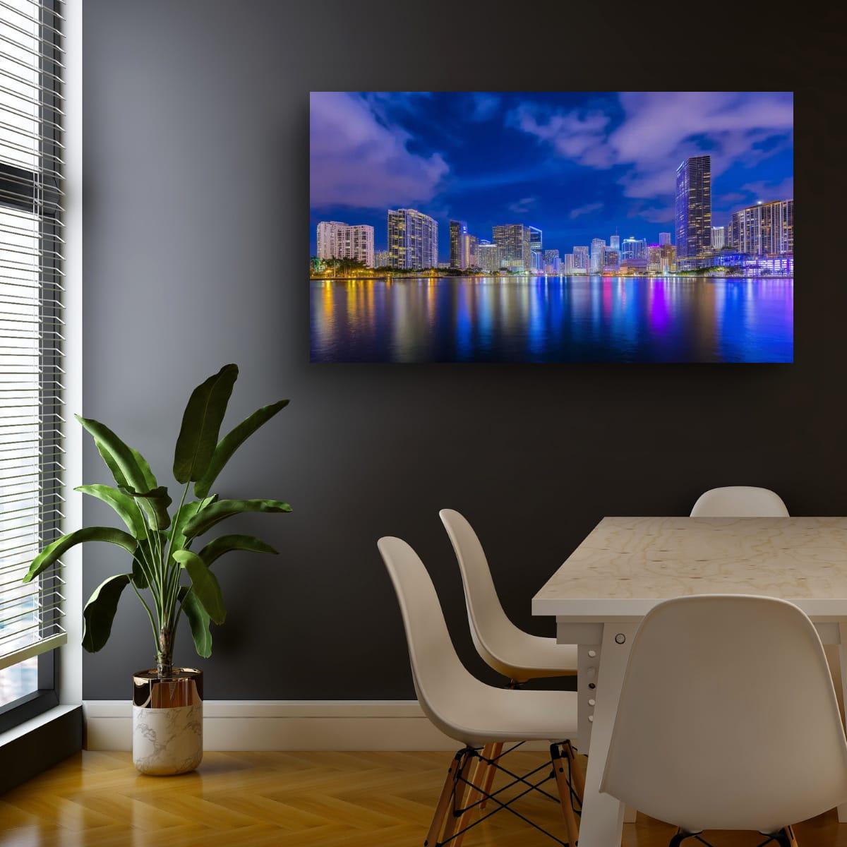 Miami Skyline Art - Dynamic Urban Night Scene | Modern Cityscape Wall Art Print